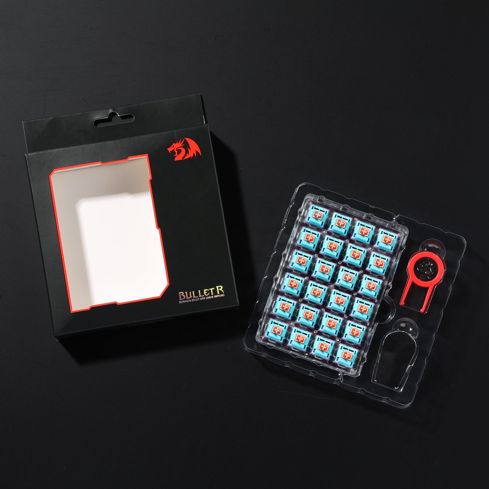 Redragon A113 Bullet-R Linear Mechanical Switch, Hot-Swappable DIY Keyboard Quiet Switch Mod, 50 Million Click(24 pcs Switches, Keycap + Switch Puller)