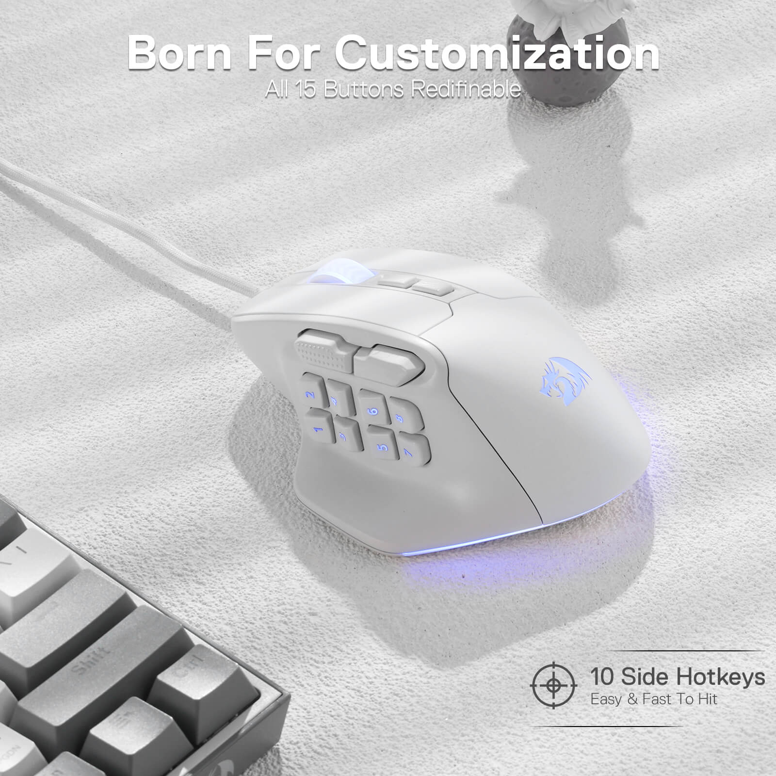 Redragon M811 Aatrox MMO Gaming Mouse, 15 Programmable Buttons Wired RGB Gamer Mouse w/ Ergonomic Natural Grip Build, 10 Side Macro Keys, Software Supports DIY Keybinds & Backlit