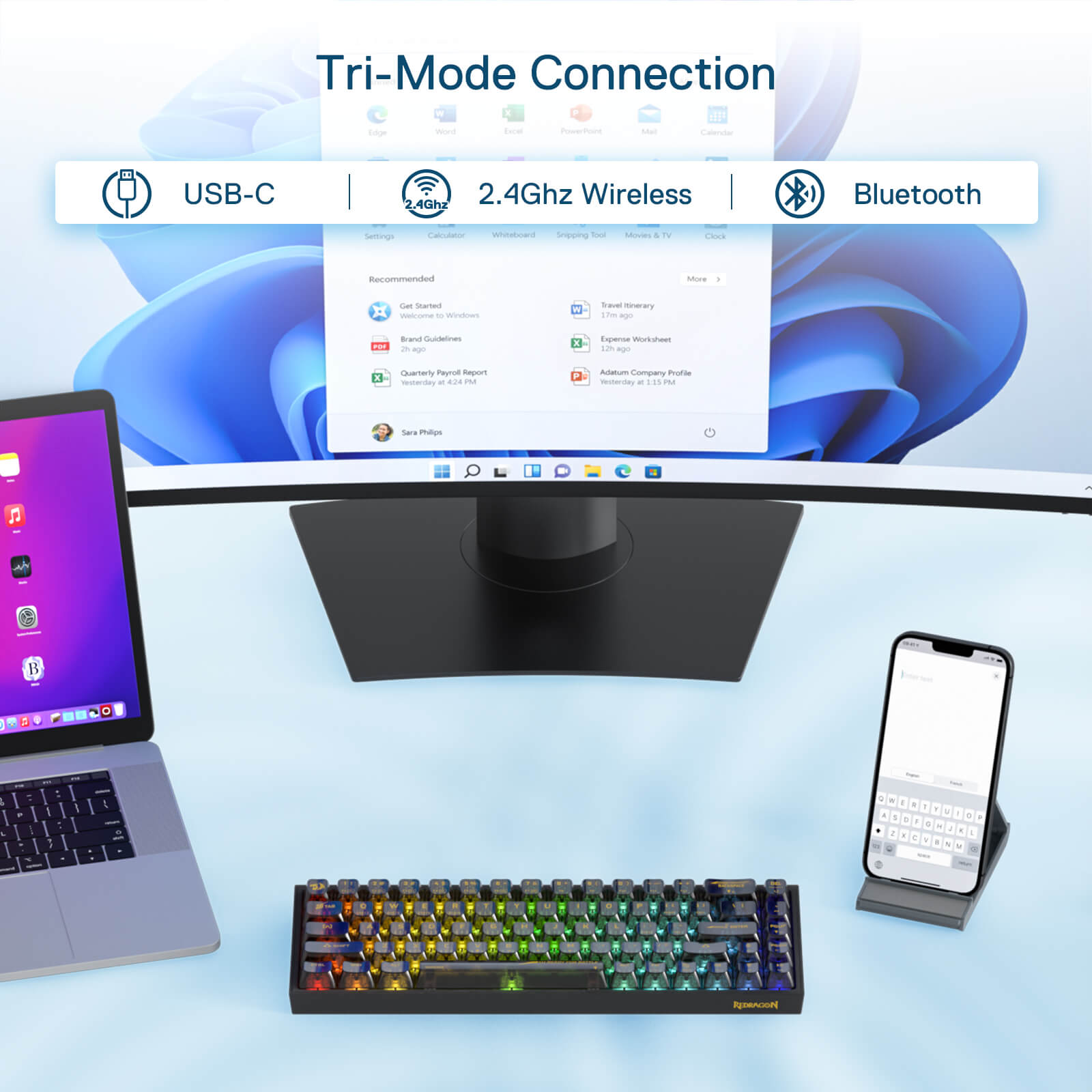 Redragon K631 PRO 65% 3-Mode Wireless RGB Gaming Keyboard