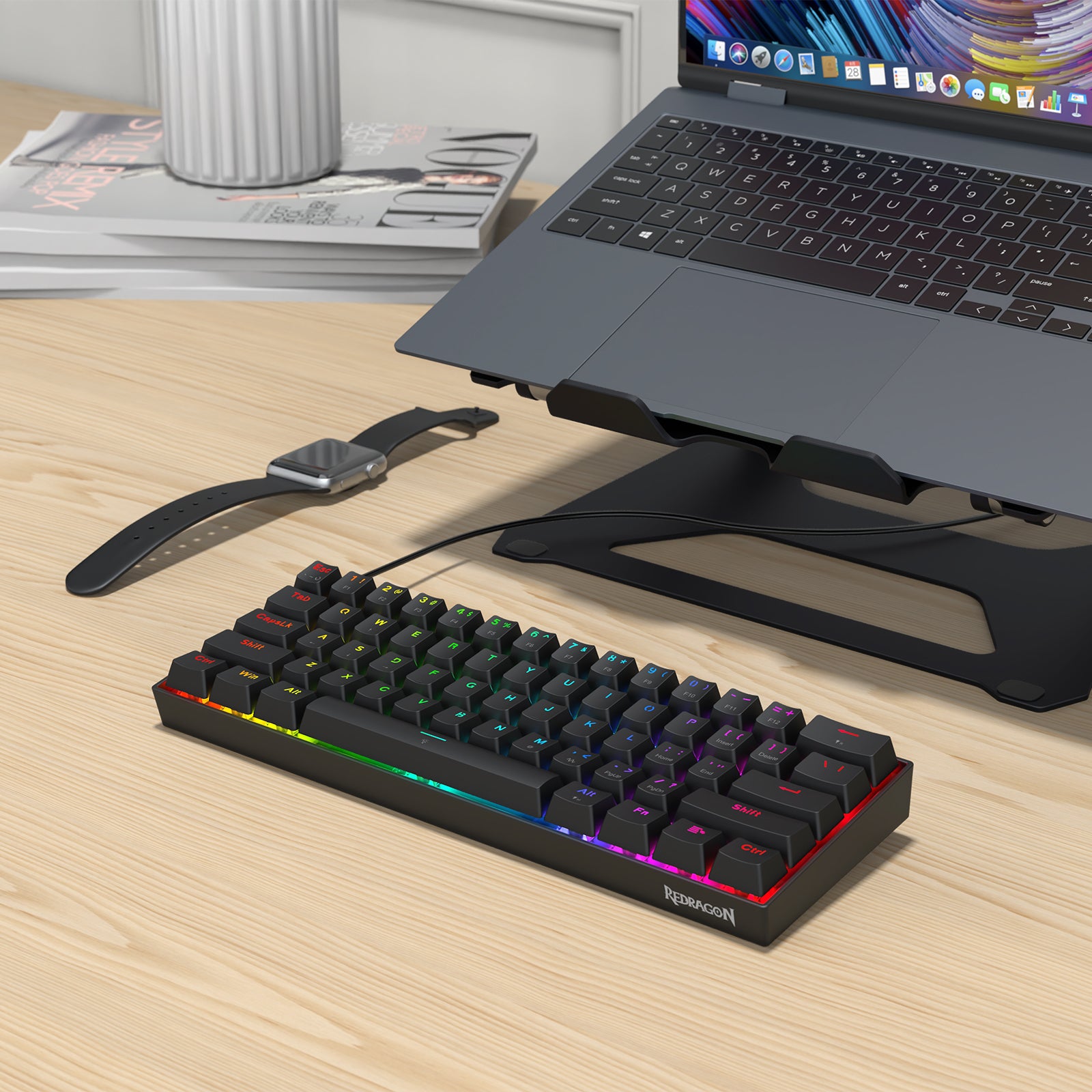 Keyboard magnetik pemicu cepat 61 tombol berkabel Fizz K617-RGB-M
