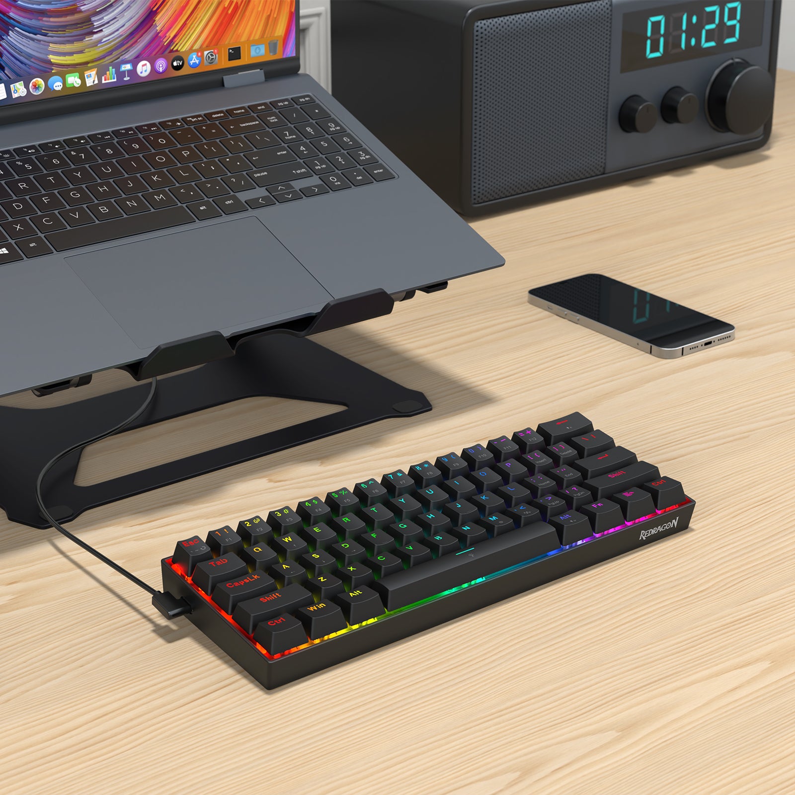 Keyboard magnetik pemicu cepat 61 tombol berkabel Fizz K617-RGB-M