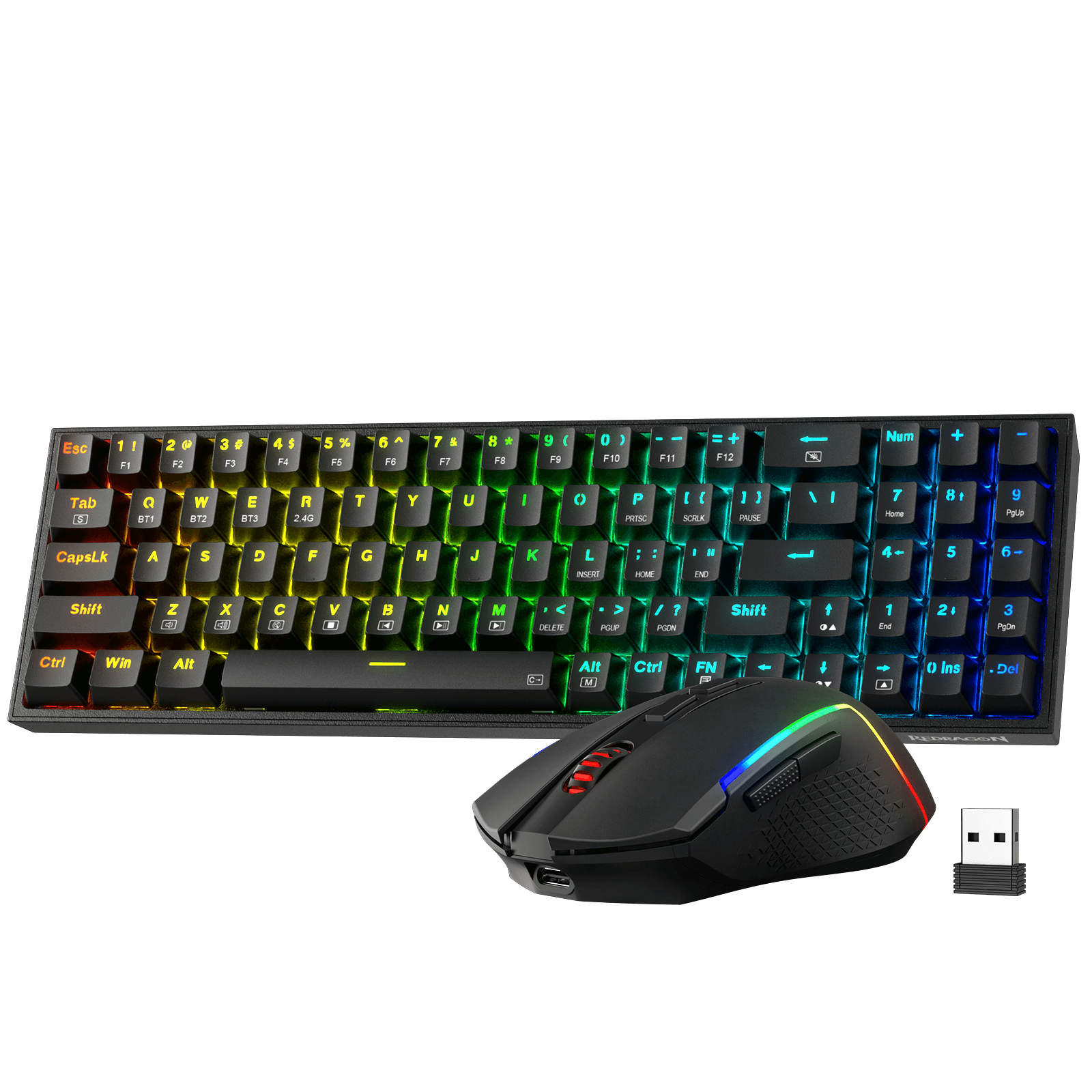 Redragon BS136 Tri-Mode Gaming Keyboard & Mouse Combo compact with 2.4Ghz wireless, BT3.0/5.0, Type-C Wired connection tech