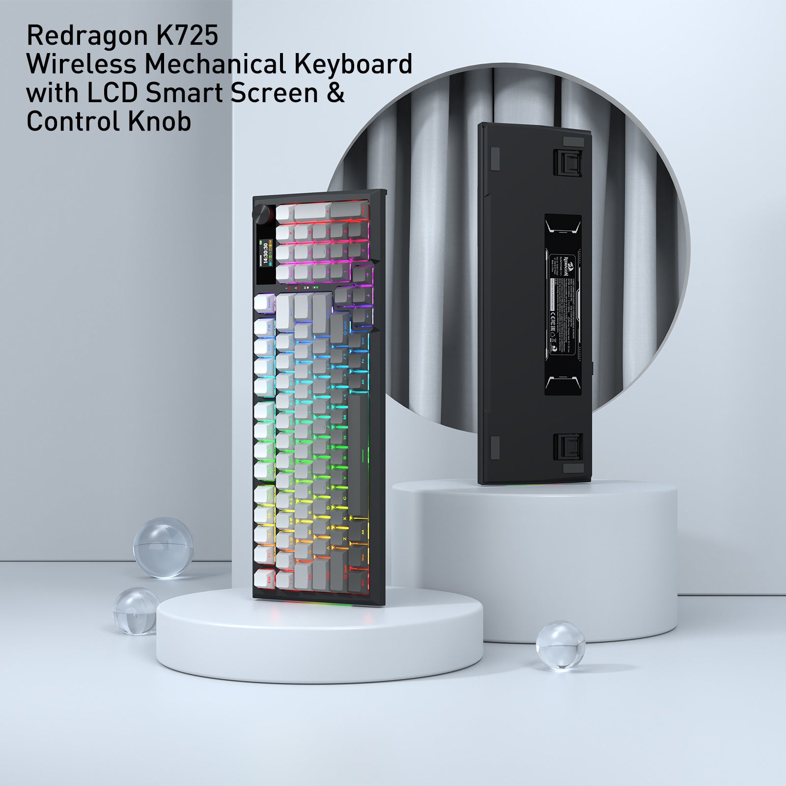 K725SP-RGB-PRO Papan ketik mekanis gasket 3 mode 98+1 dengan layar LCD