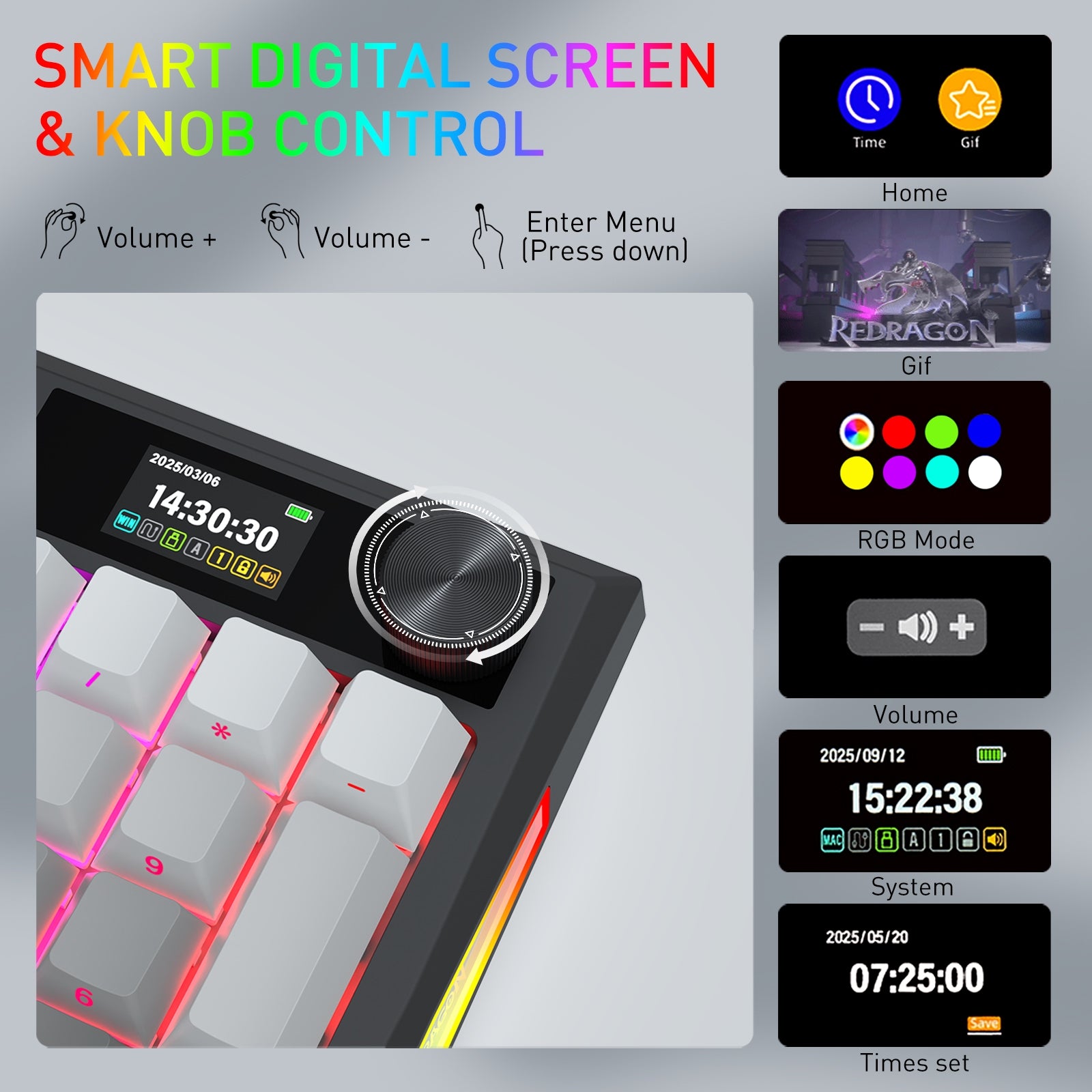 K725SP-RGB-PRO Papan ketik mekanis gasket 3 mode 98+1 dengan layar LCD