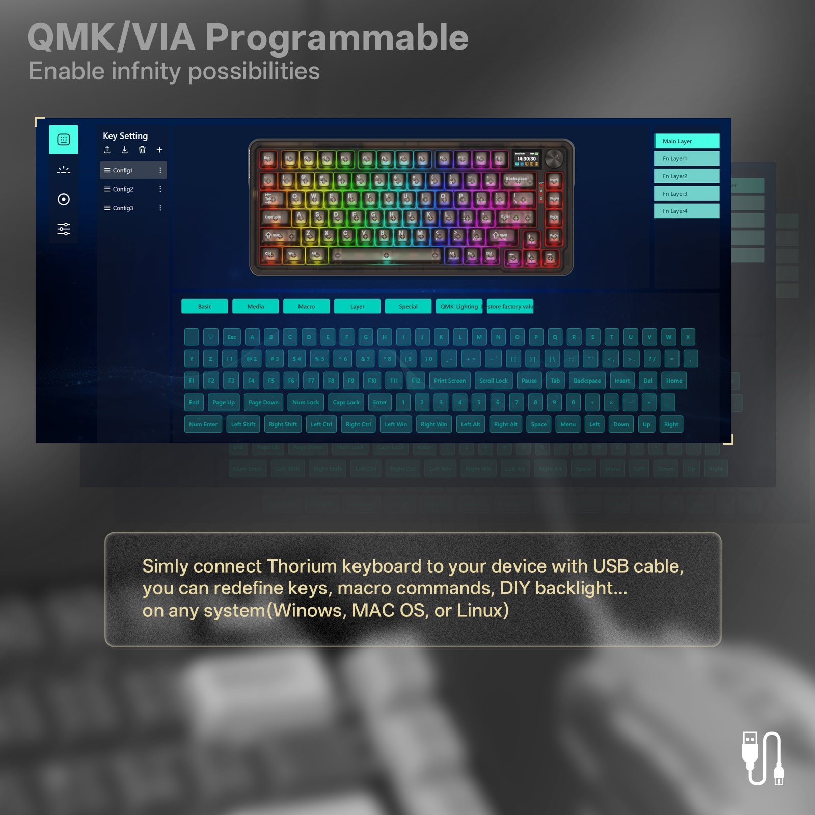 KEYBOARD MEKANIS QMK HORIUM K751CTB-RGB-PRO 3 MODE 75% GASKET MOUNTED