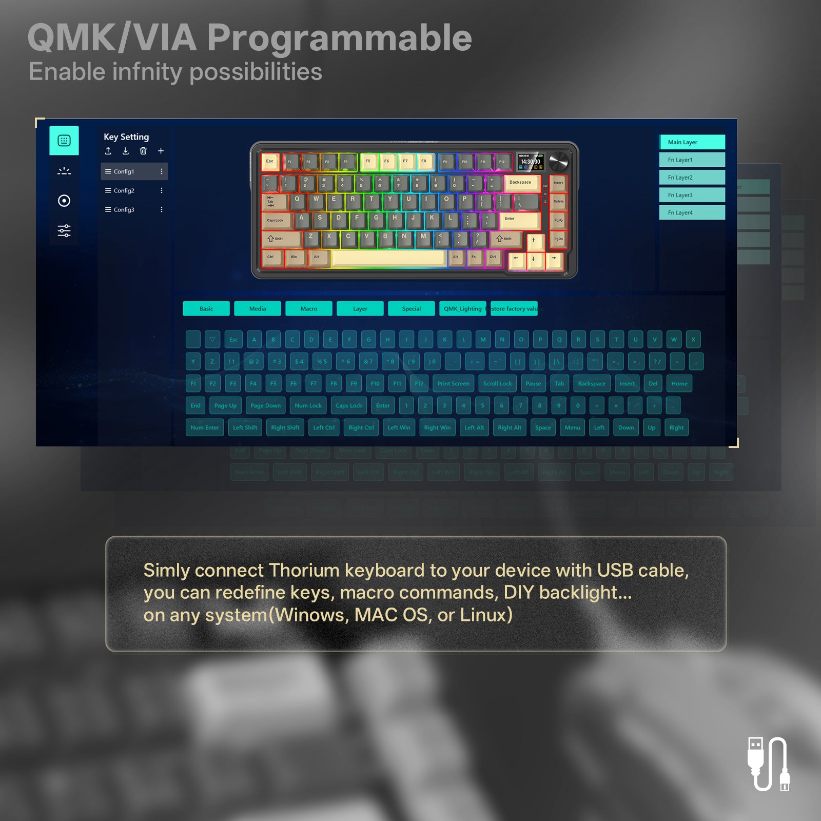 THORIUM K751GBC-RGB-PRO 3 MODES 75% GASKET MOUNTED QMK MECHANICAL KEYBOARD