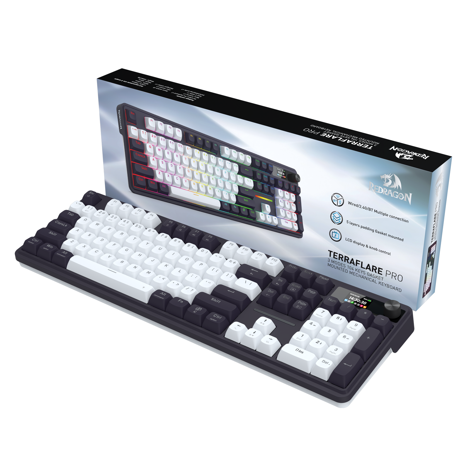 Redragon K762WB-RGB-PRO 3-Mode 104 Keyboard Mekanikal Gasket dengan Layar LCD