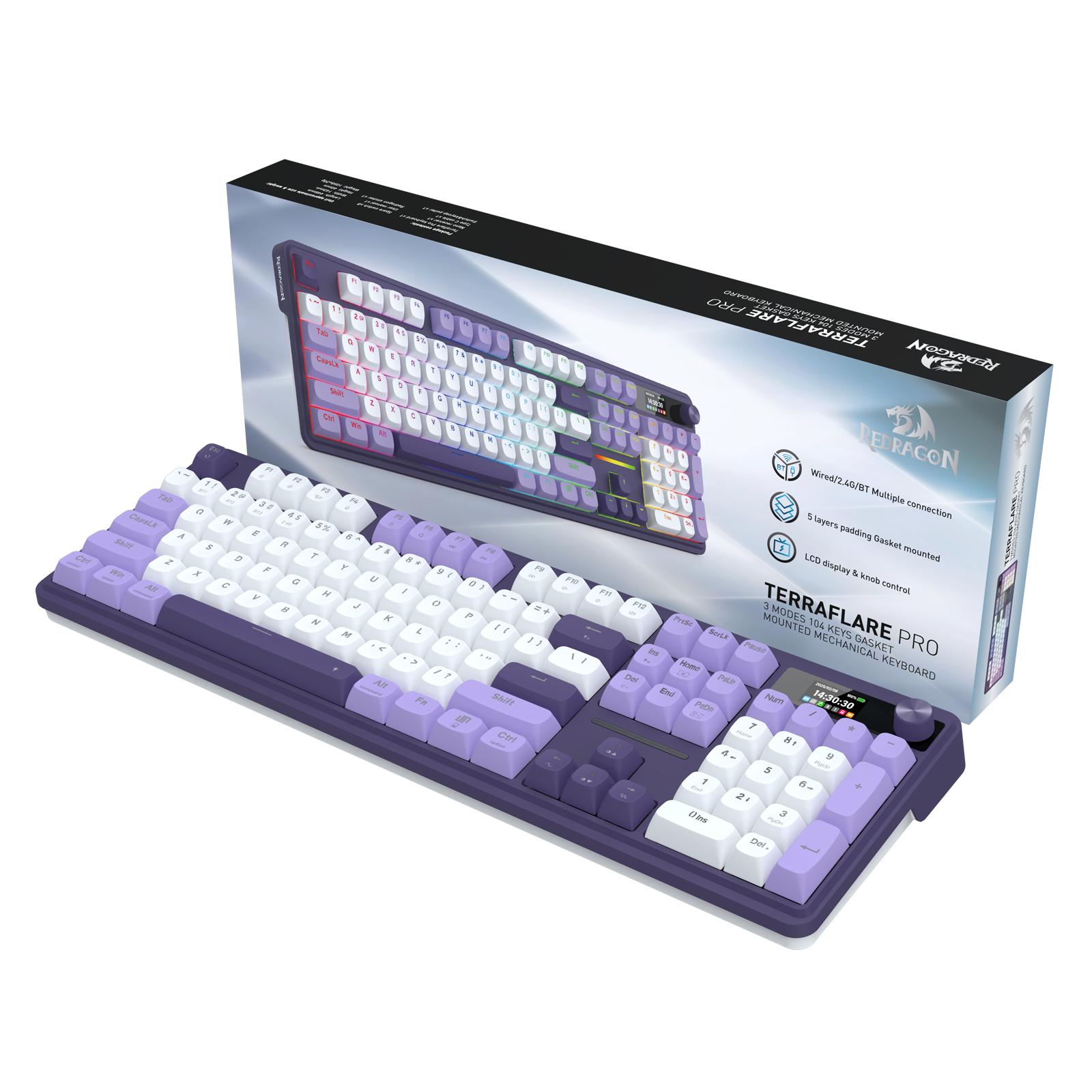 Redragon K762WP-RGB-PRO 3-Mode Keyboard Mekanik Gasket 104 Tombol dengan Layar LCD