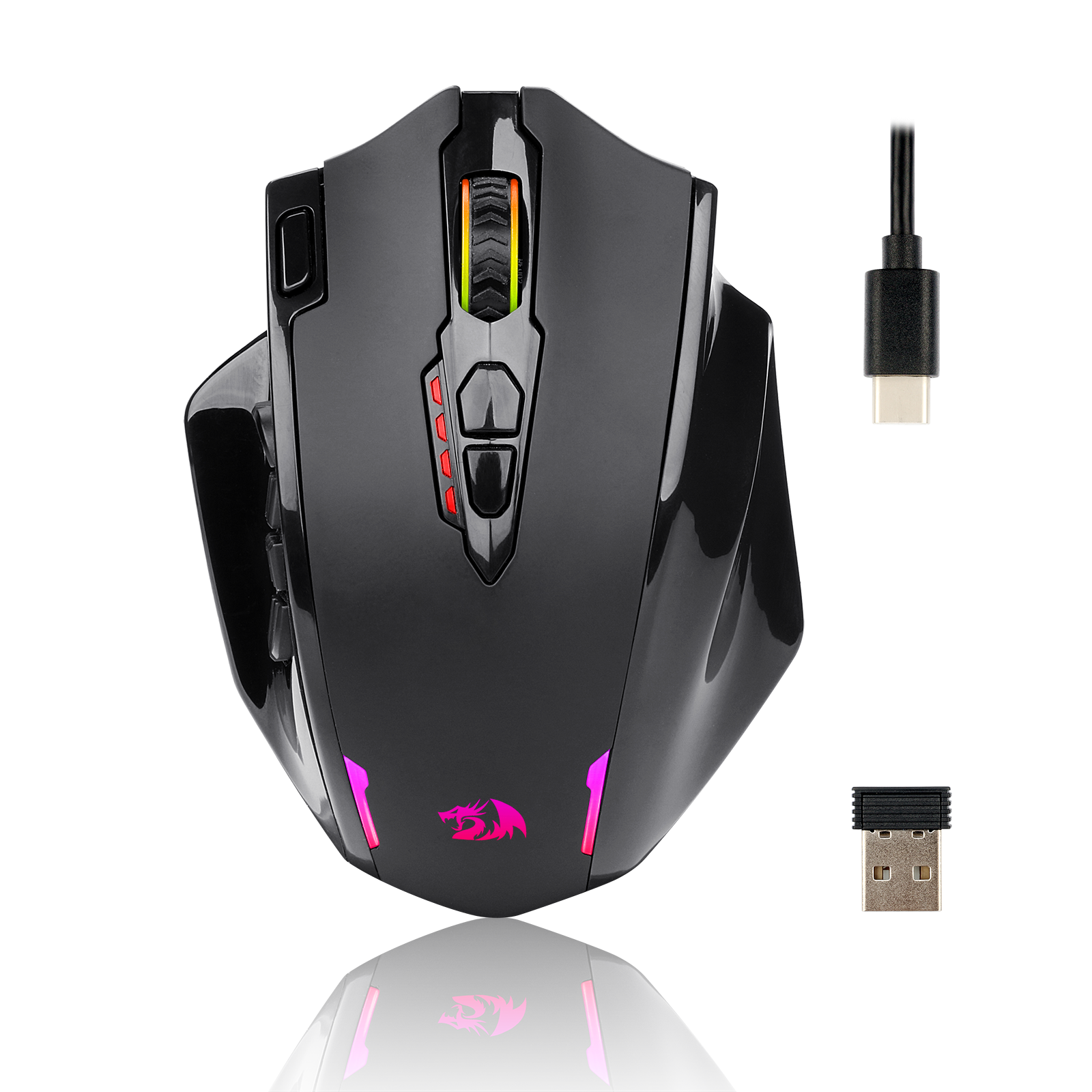 Redragon M913 Impact Elite Wireless Gaming Mouse, 16000 DPI Mouse Gaming RGB Kabel/Nirkabel dengan 16 Tombol yang Dapat Diprogram