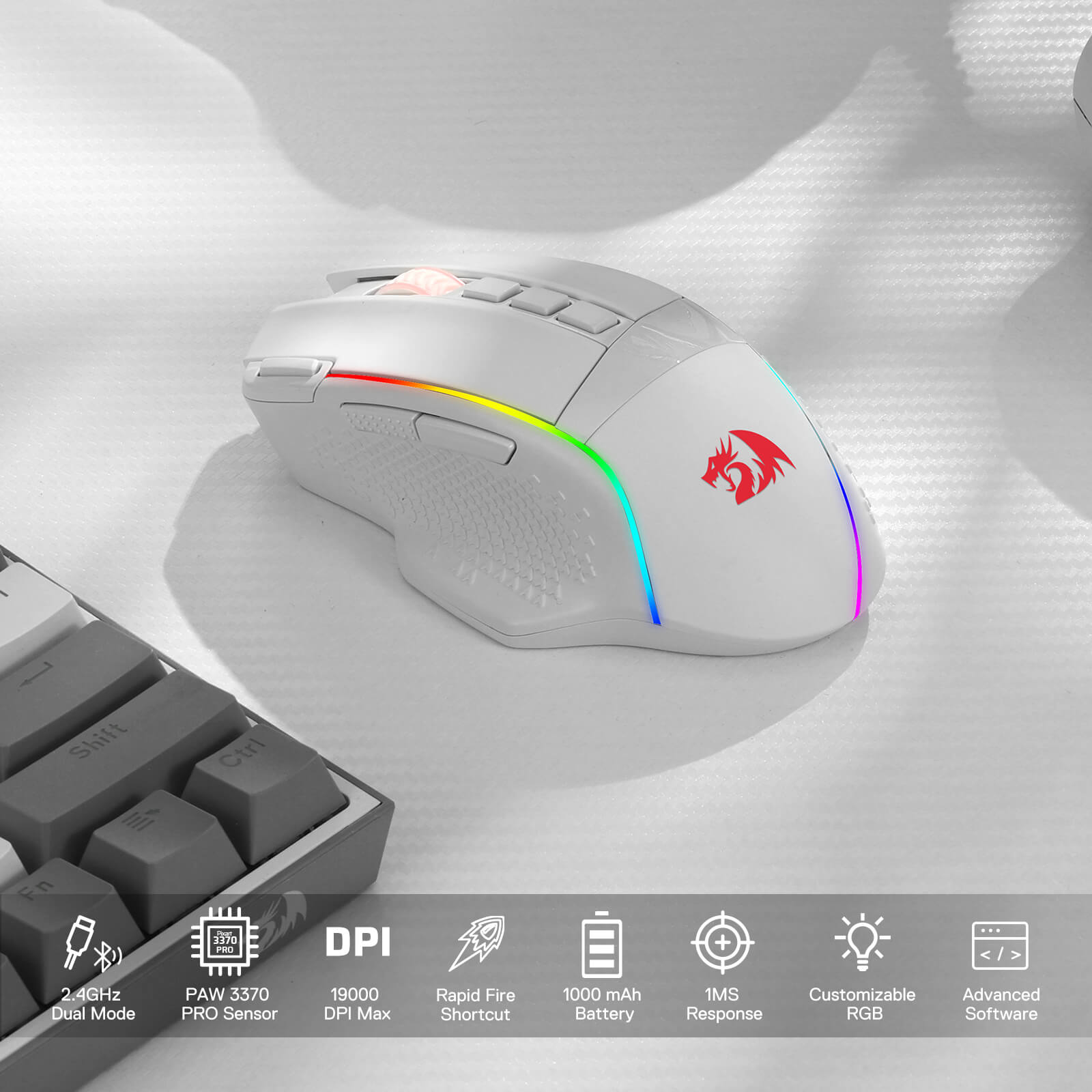 Redragon M991 Wireless Gaming Mouse, 19000 DPI Wired/Wireless Gamer Mouse w/ Rapid Fire Key