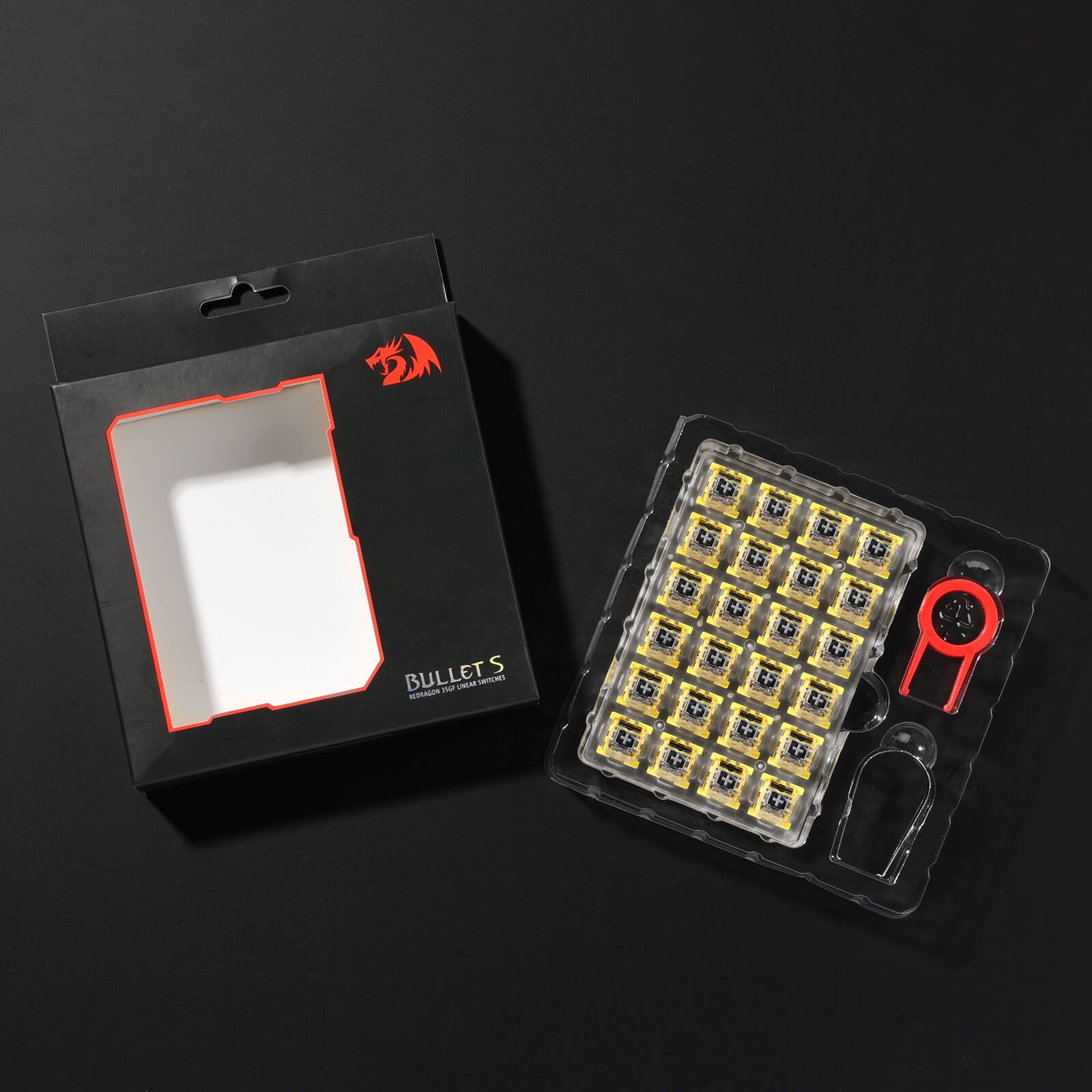 Redragon A113 Bullet-S Tactile Mechanical Switch, Modifikasi Keyboard DIY Hot-Swappable Clicky Switch, 50 Juta Klik (24 pcs Switch, Keycap + Pencabut Switch)