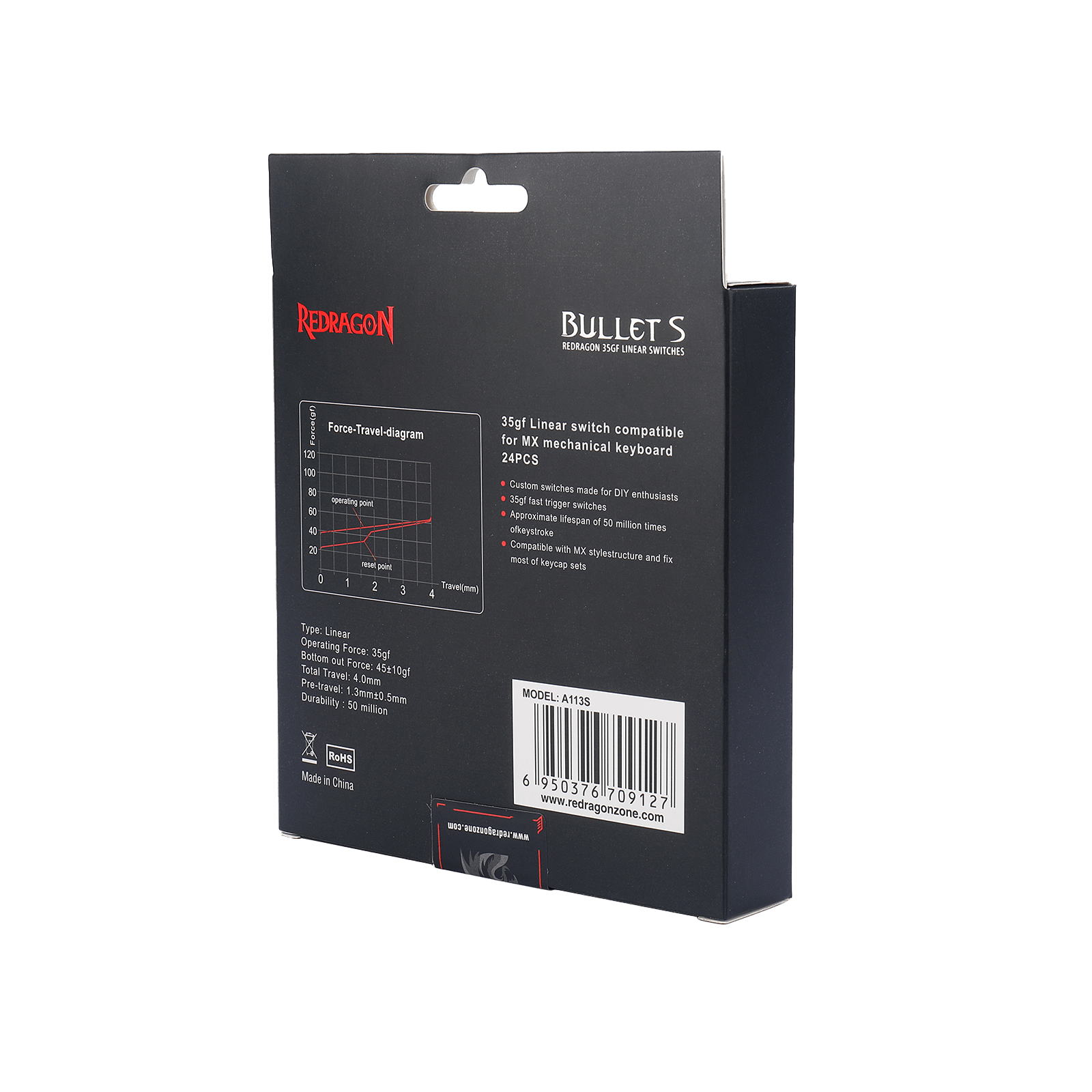 Redragon A113 Bullet-S Tactile Mechanical Switch, Modifikasi Keyboard DIY Hot-Swappable Clicky Switch, 50 Juta Klik (24 pcs Switch, Keycap + Pencabut Switch)