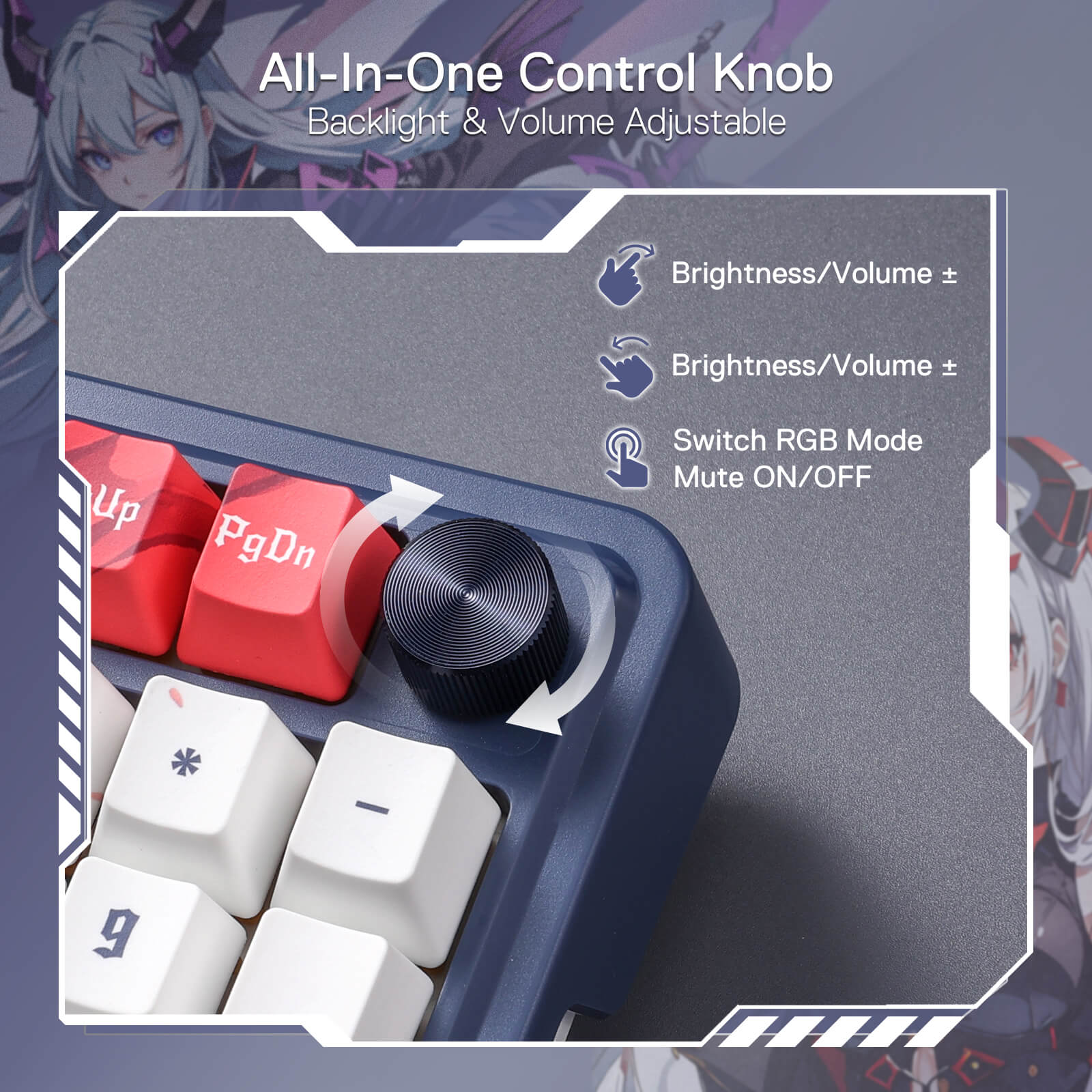 Redragon K686 Pro SE Keyboard in a Gaming Setup with Customizable RGB Lighting and Anime-Themed Design