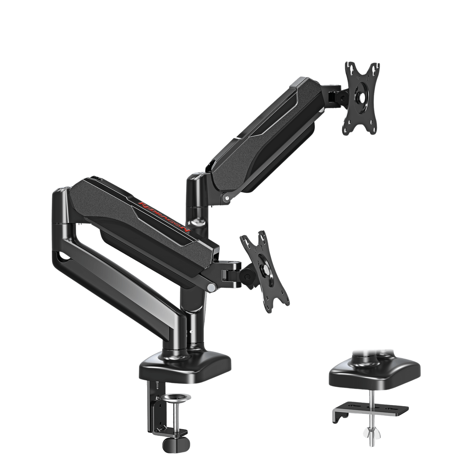 Redragon GMK915 Dual Monitor Mount Stand - Gas Spring Adjustable Arms with VESA 75/100mm, 13-32 Inch Screen Compatibility, C Clamp & Grommet Base, Cable Management, 17.6lbs Load Capacity