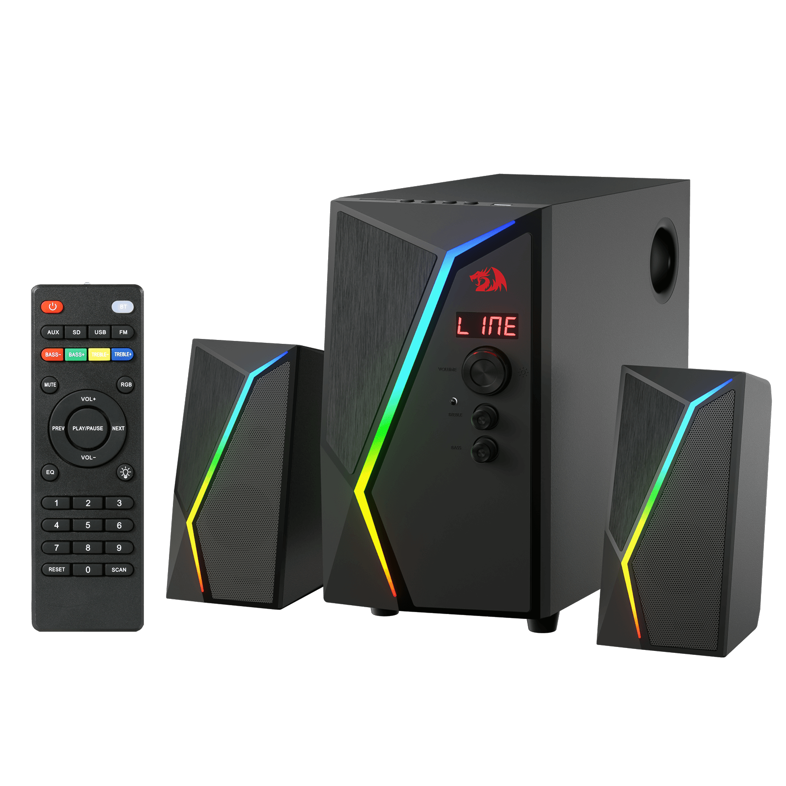 Redragon GS520 PRO Computer Gaming Speakers with Subwoofer, 2.1 Channel RGB Stereo Speakers for Desktop w/Massive 45W Max Power, Unparalleled Adjustable Bass, Bluetooth 5.0, SD & 3.5mm AUX Inputs