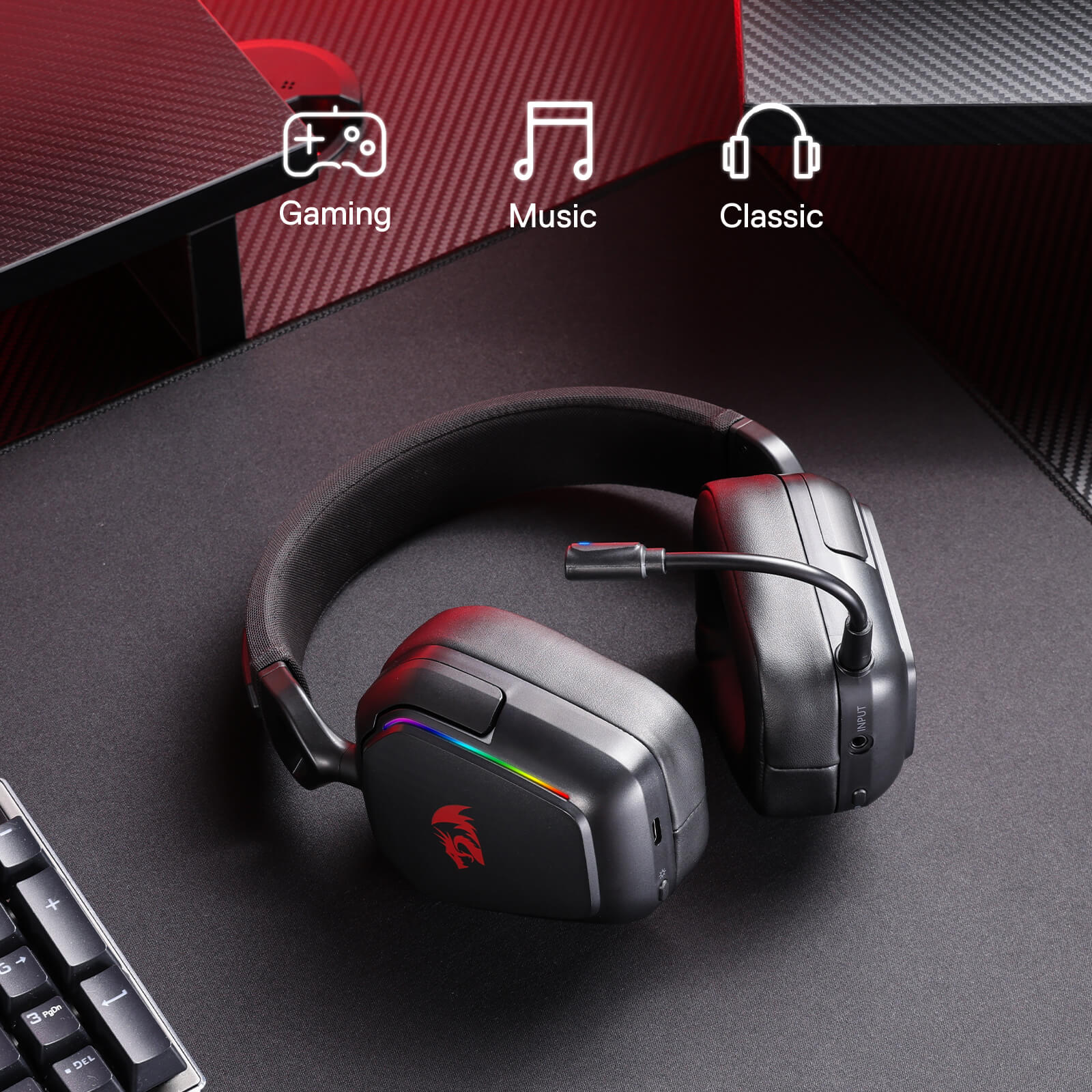 Redragon H868 3-Mode Wireless 7.1 Surround Sound RGB Gaming Headset