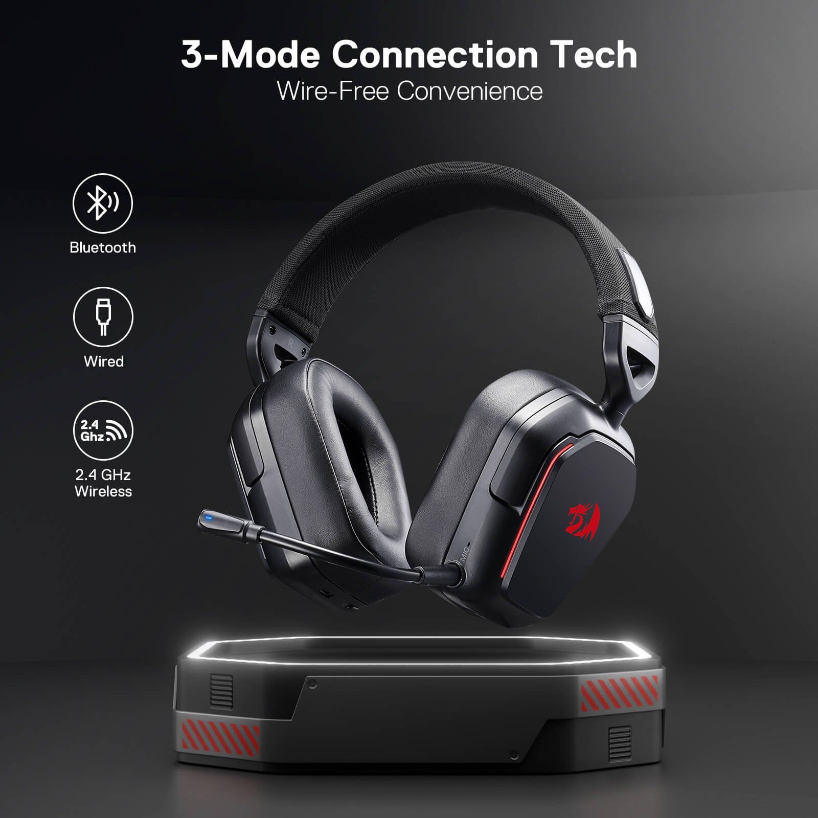 Redragon H868 3-Mode Wireless 7.1 Surround Sound RGB Gaming Headset