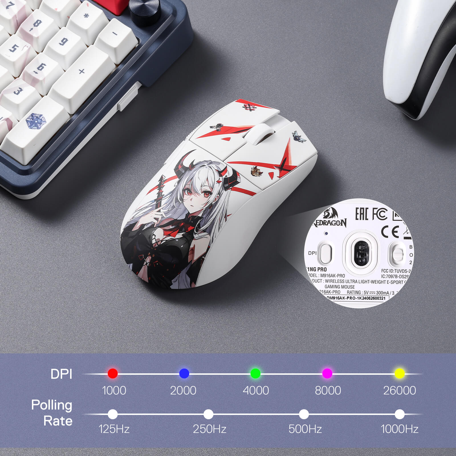 Redragon K686 Pro SE Keyboard in a Gaming Setup with Customizable RGB Lighting and Anime-Themed Design