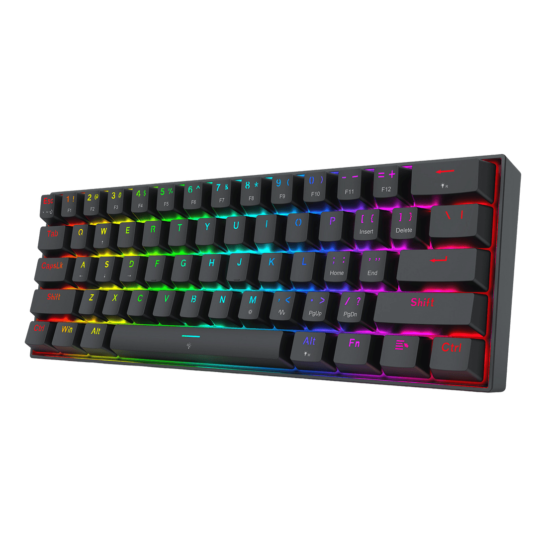 Redragon K617 FIZZ Mechanical keyboard with RGB lighting on a black background