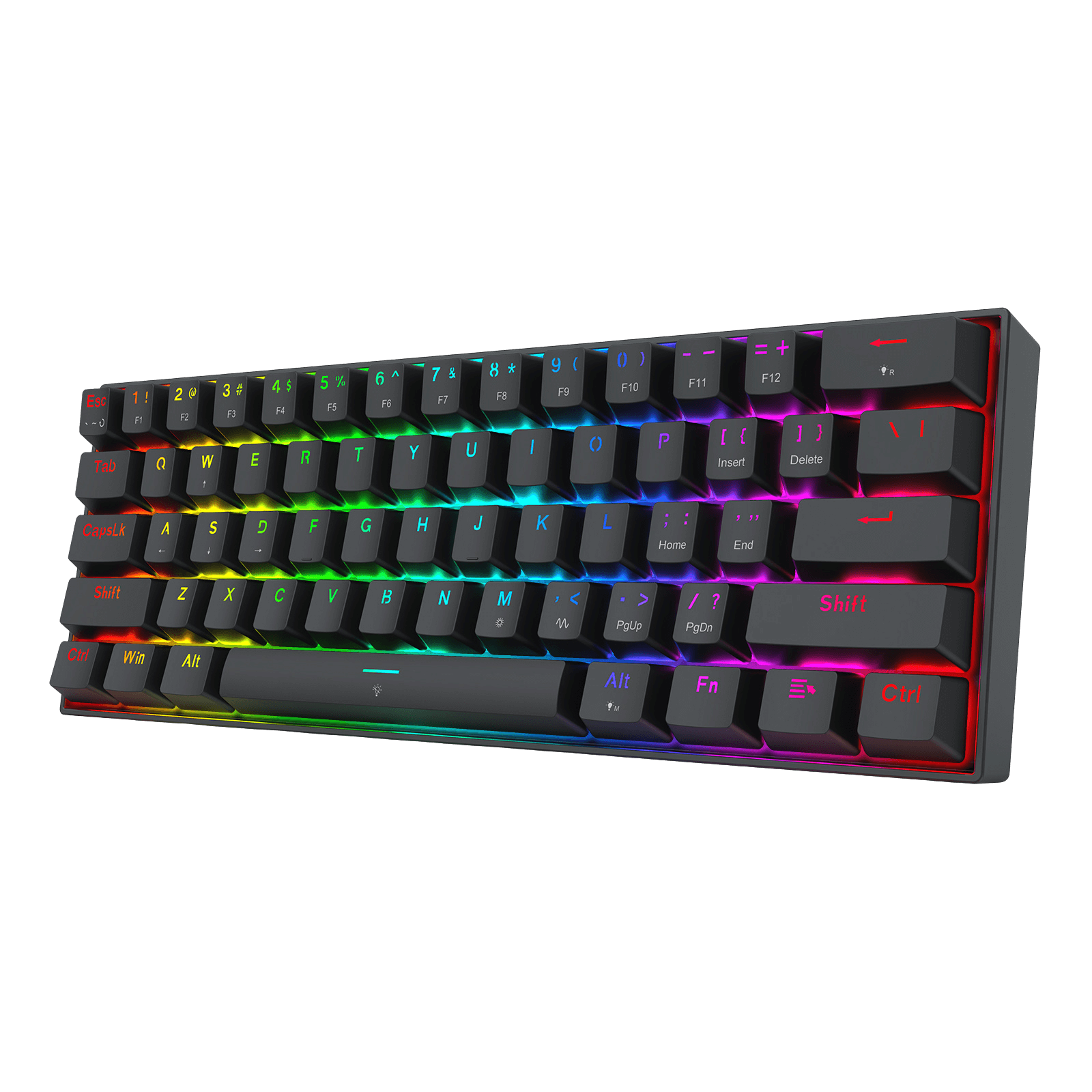 Redragon K617 FIZZ Mechanical keyboard with RGB lighting on a black background