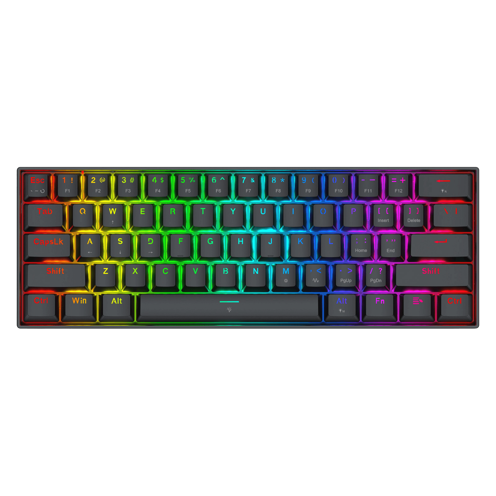 Redragon K617 FIZZ Gaming keyboard with RGB lighting on a black background