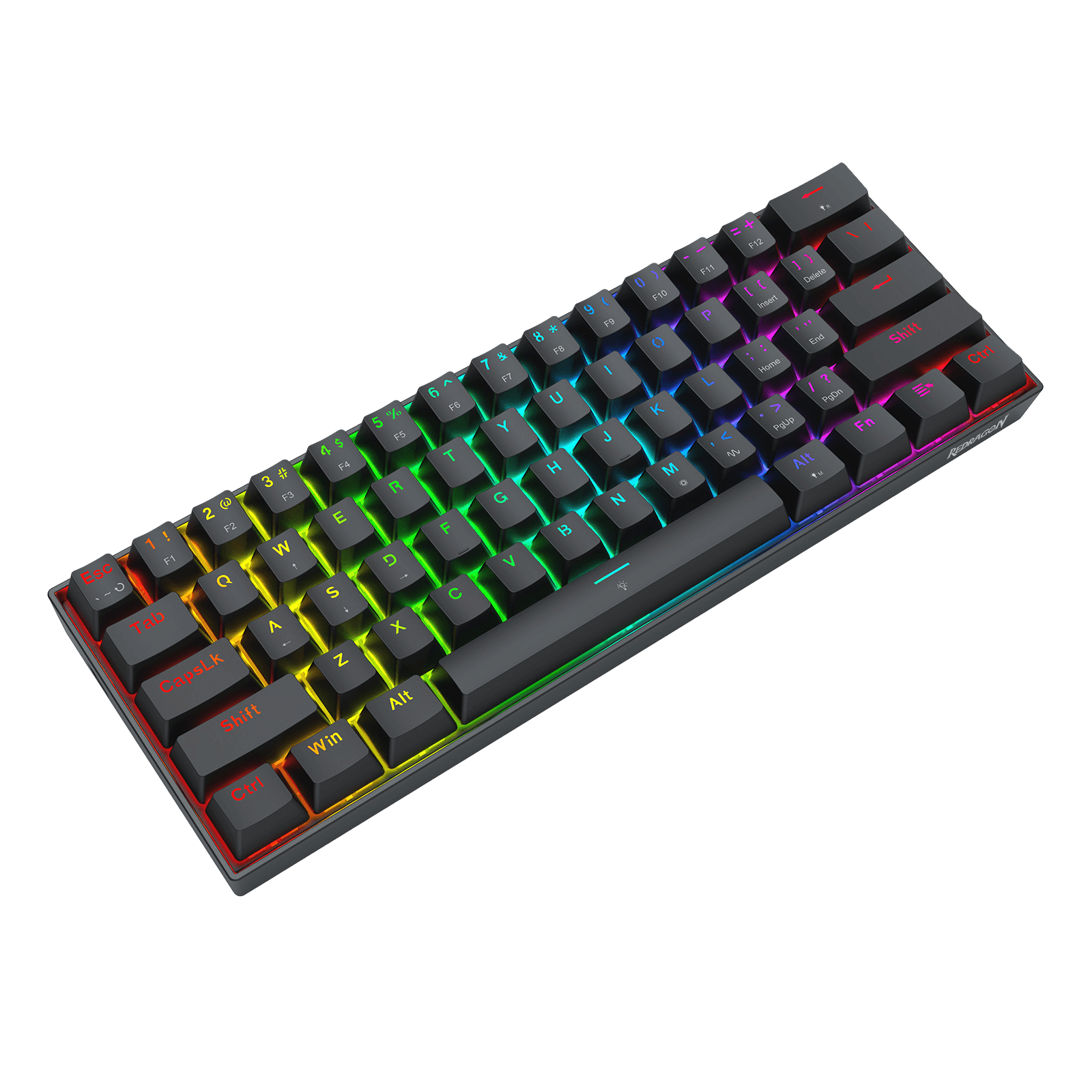 Redragon K617 FIZZ Mechanical keyboard with RGB lighting on a black background