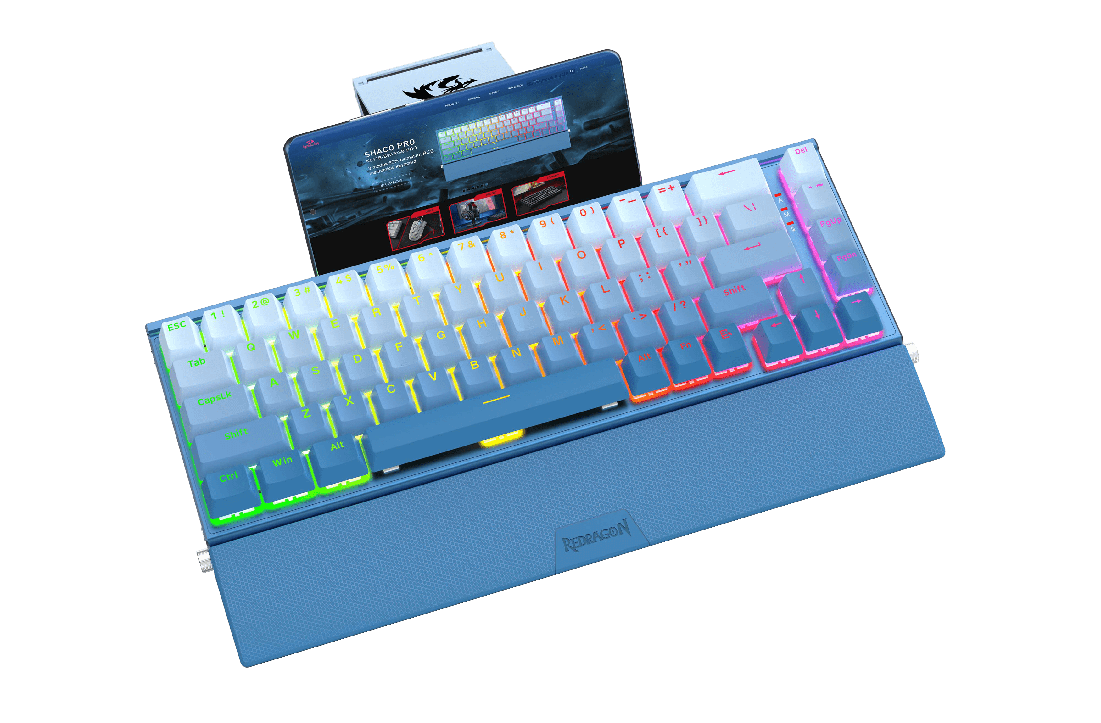 Redragon K641 SHACO PRO 60% Aluminum RGB Mechanical Keyboard, Bluetooth/2.4Ghz/Wired 3-Mode 68 Keys Compact Gaming Keyboard with Detachable Phone Stand/Gradient Keycaps/Upgraded Hot-Swap Socket