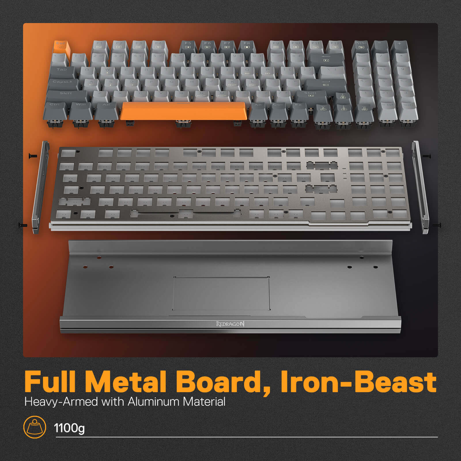 Redragon K648 90% Wired Aluminum RGB Gaming Keyboard, 94 Keys Tactical Mechanical Keyboard w/Hot-Swap Socket, Rock-Solid Metal Board Built-in Noise Absorbing Foams & Wrist Support, Quiet Red Switch
