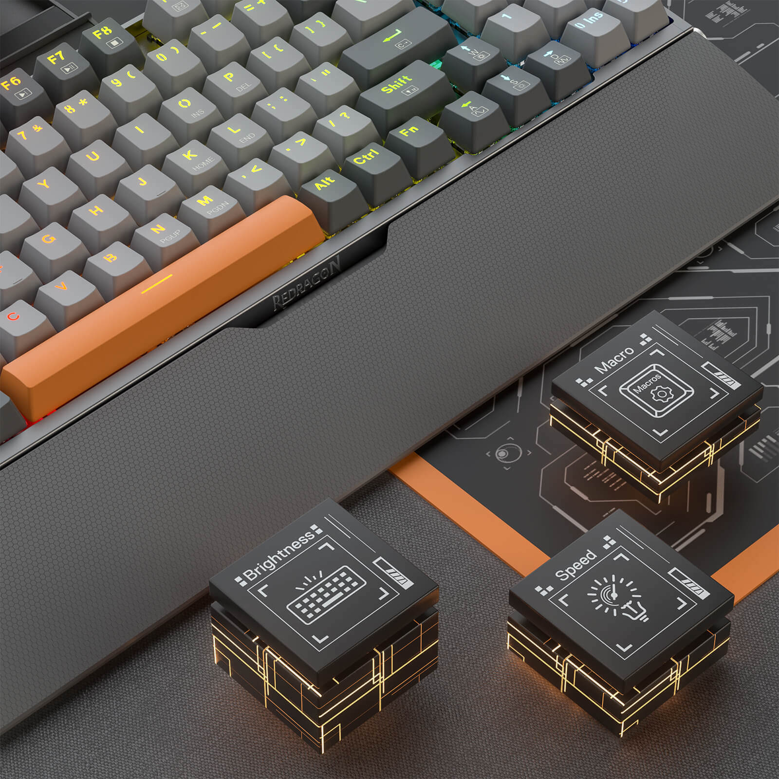 Redragon K648 90% Wired Aluminum RGB Gaming Keyboard, 94 Keys Tactical Mechanical Keyboard w/Hot-Swap Socket, Rock-Solid Metal Board Built-in Noise Absorbing Foams & Wrist Support, Quiet Red Switch
