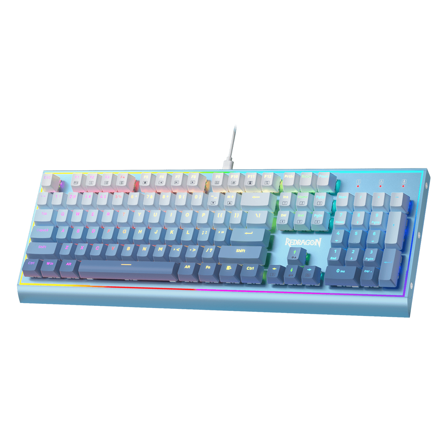 Redragon K654 RGB Gaming Keyboard, 104 Keys Wired Mechanical Keyboard w/Weighted Aluminum Frame, 3.5mm Sound Absorbing Foams, Upgraded Hot-swappable Socket, Mixed Color Keycaps, Bluemade