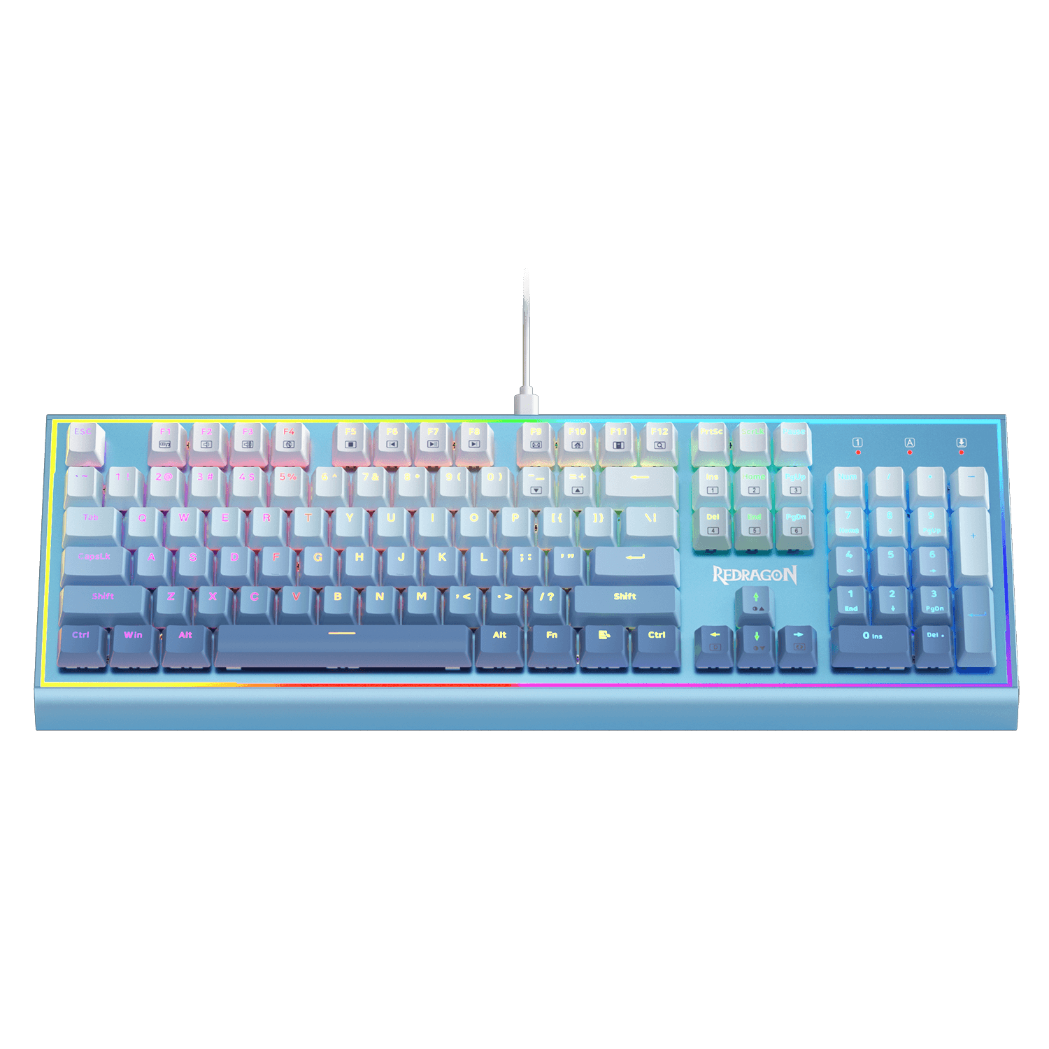 Redragon K654 RGB Gaming Keyboard, 104 Keys Wired Mechanical Keyboard w/Weighted Aluminum Frame, 3.5mm Sound Absorbing Foams, Upgraded Hot-swappable Socket, Mixed Color Keycaps, Bluemade