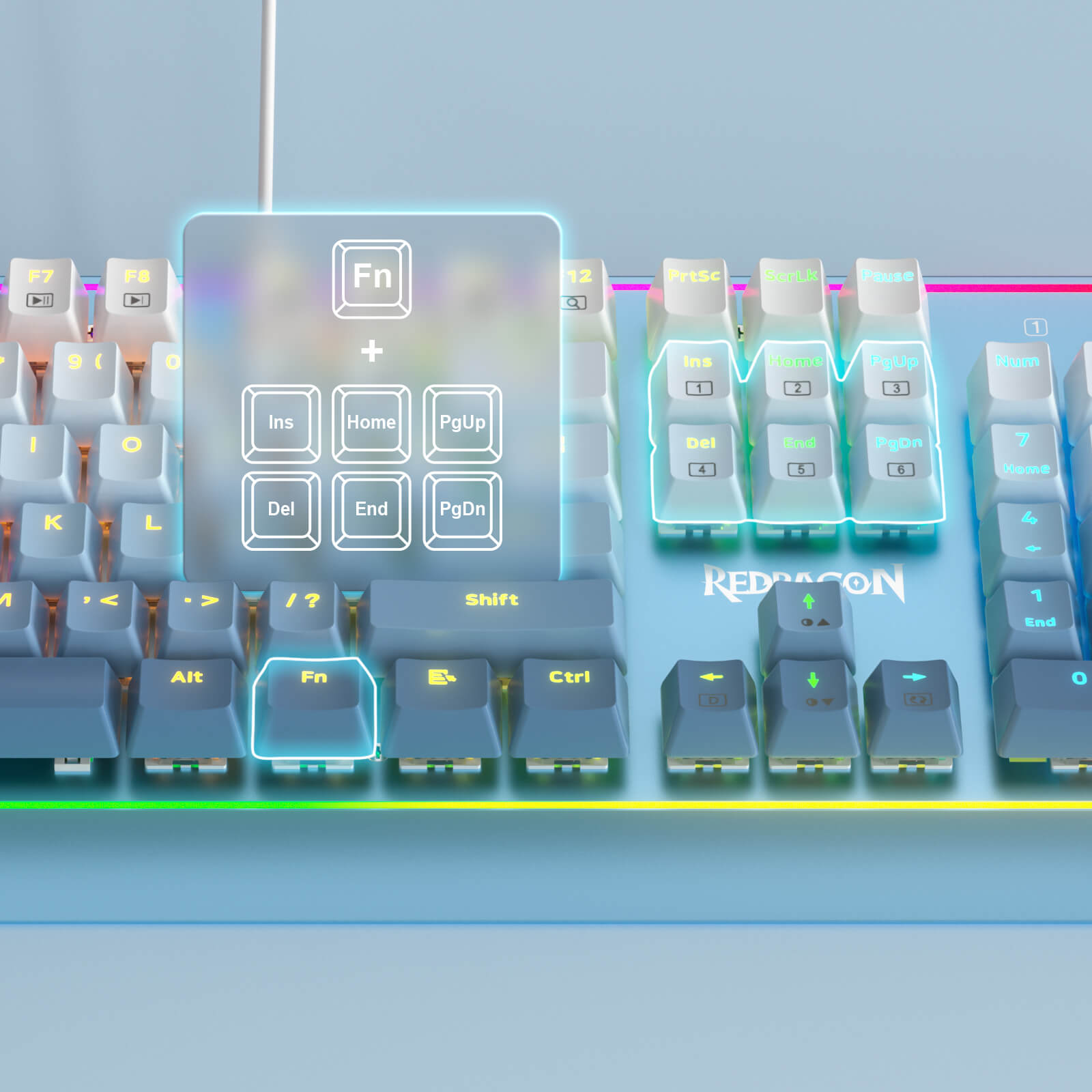 Redragon K654 RGB Gaming Keyboard, 104 Keys Wired Mechanical Keyboard w/Weighted Aluminum Frame, 3.5mm Sound Absorbing Foams, Upgraded Hot-swappable Socket, Mixed Color Keycaps, Bluemade