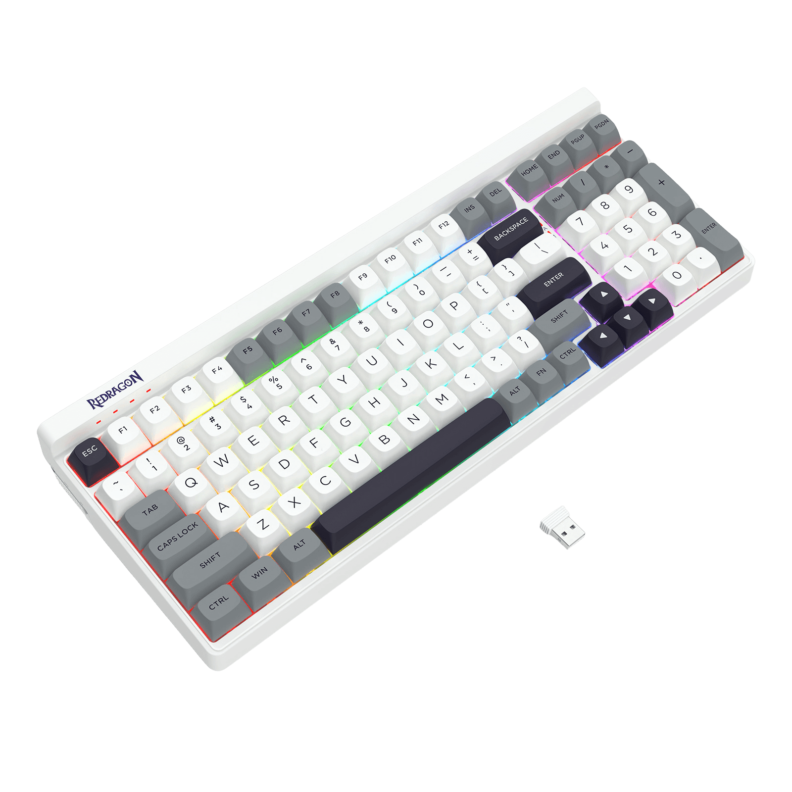 Redragon K656 PRO 3-Mode Wireless RGB Gaming Keyboard, 100 Keys Mechanical Keyboard w/Hot-Swappable Socket, 3 Noise Dampening Layers, PBT Round Keycaps & Custom Linear Switch, Moondust Gray