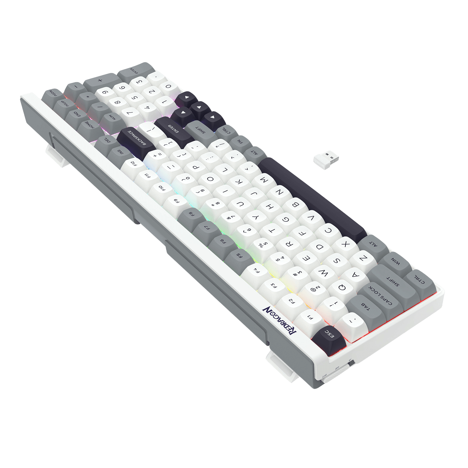 Redragon K656 PRO 3-Mode Wireless RGB Gaming Keyboard, 100 Keys Mechanical Keyboard w/Hot-Swappable Socket, 3 Noise Dampening Layers, PBT Round Keycaps & Custom Linear Switch, Moondust Gray