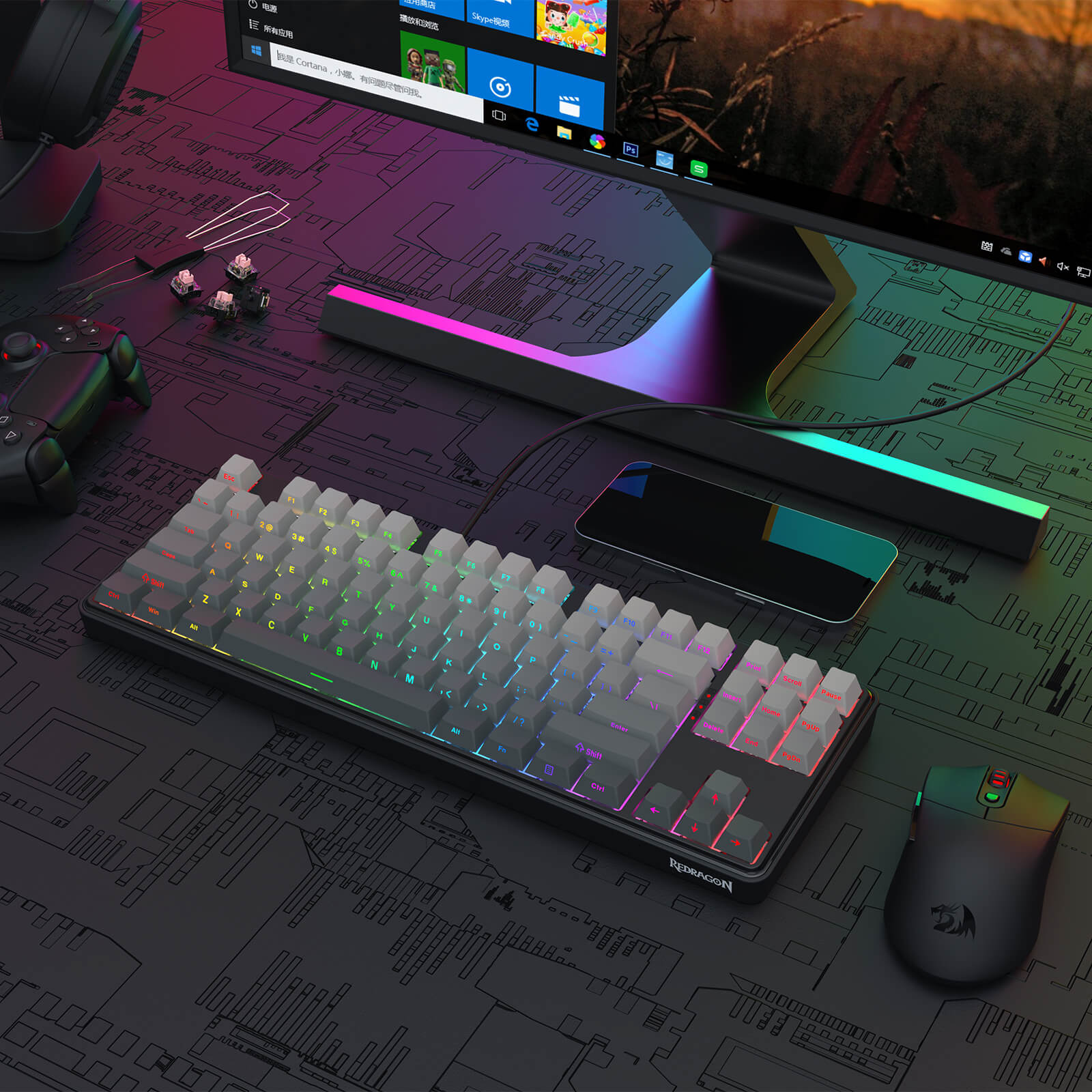 Redragon K707 HE Rapid Trigger Gaming Keyboard, 87 Keys TKL Wired Mechanical Keyboard w/Hyper-Fast Actuation Hall Effect Magnetic Switch, Actuation Point Adjustable, Side Printed PBT Gradient Keycaps