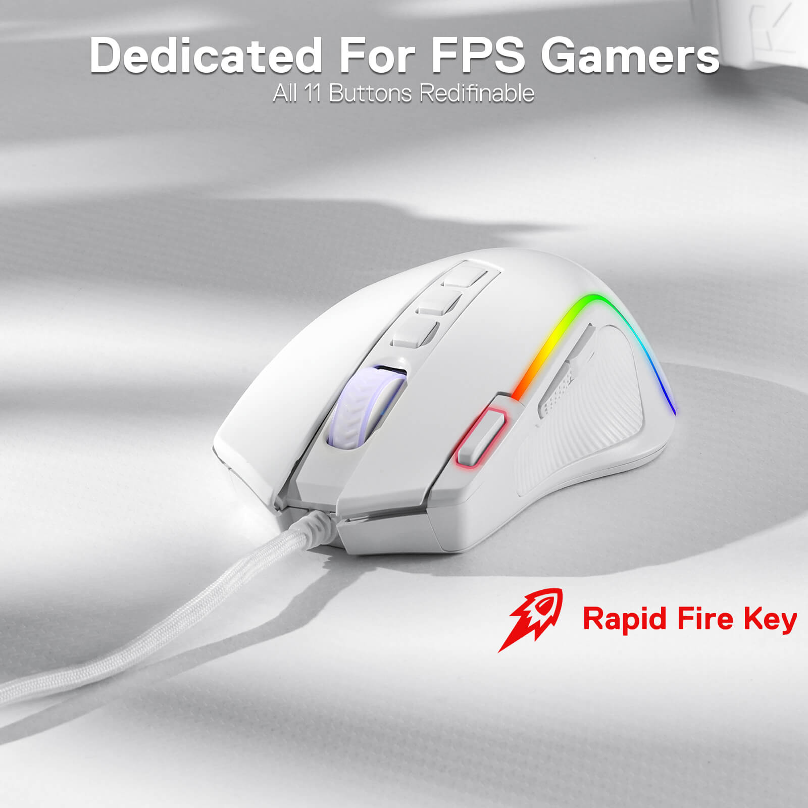 Redragon M612 Predator RGB Gaming Mouse, Mouse Gamer Optik Berkabel 8000 DPI dengan 11 Tombol yang Dapat Diprogram & 5 Mode Lampu Latar, Perangkat Lunak Mendukung Keybind DIY Tombol Rapid Fire