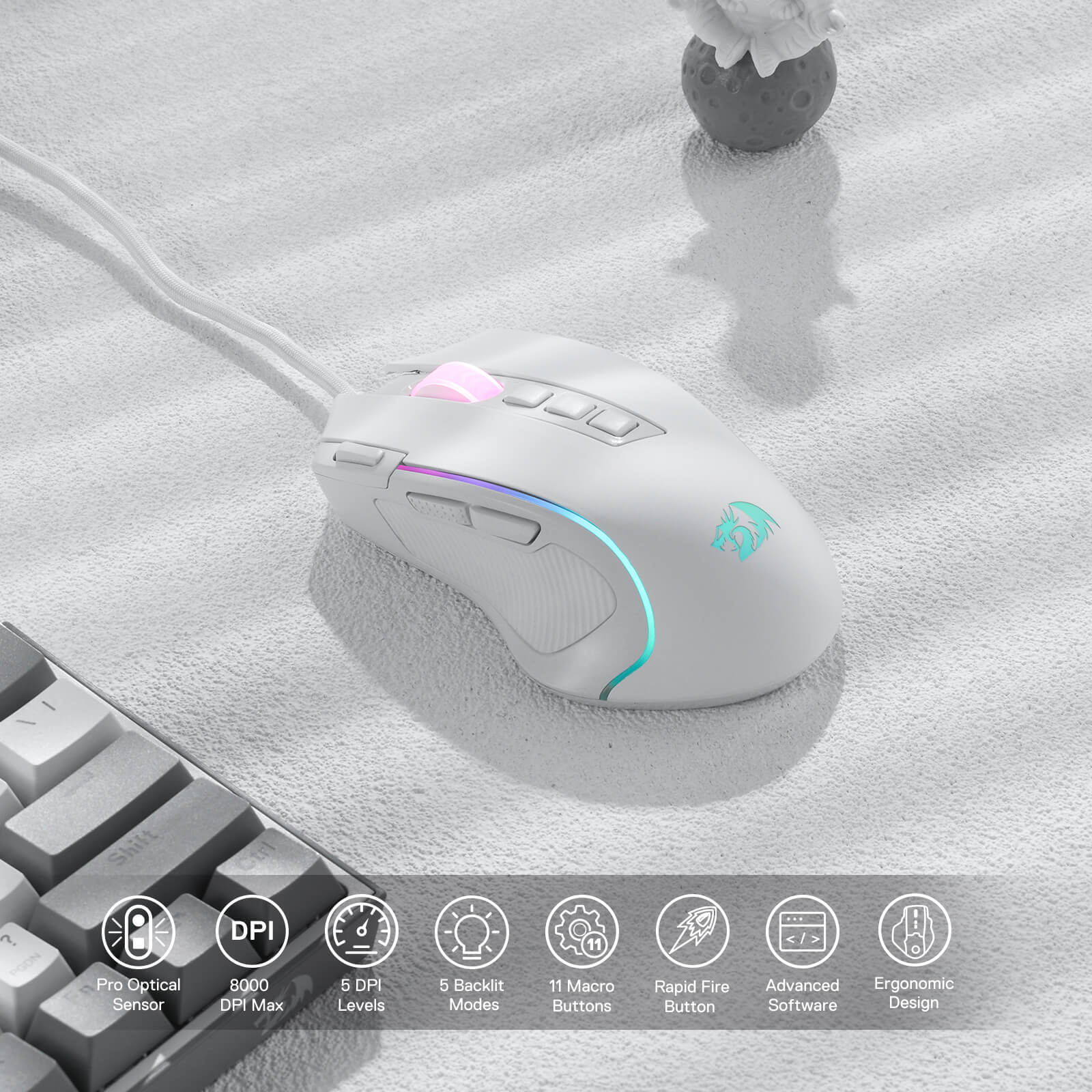 Redragon M612 Predator RGB Gaming Mouse, Mouse Gamer Optik Berkabel 8000 DPI dengan 11 Tombol yang Dapat Diprogram & 5 Mode Lampu Latar, Perangkat Lunak Mendukung Keybind DIY Tombol Rapid Fire