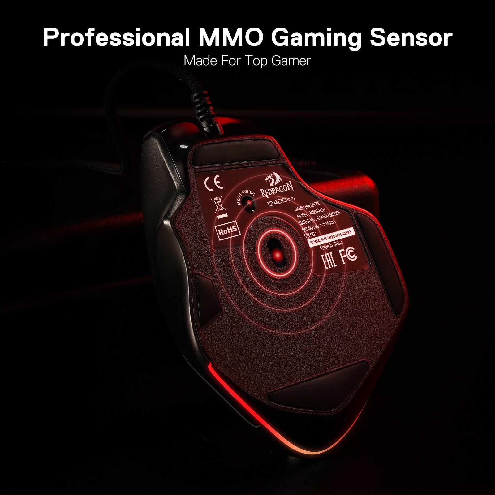Redragon M806 Bullseye Gaming Mouse, 7 Programmable Buttons Wired RGB Gamer Mouse w/Ergonomic Natural Grip Build, Software Supports DIY Keybinds & Backlit