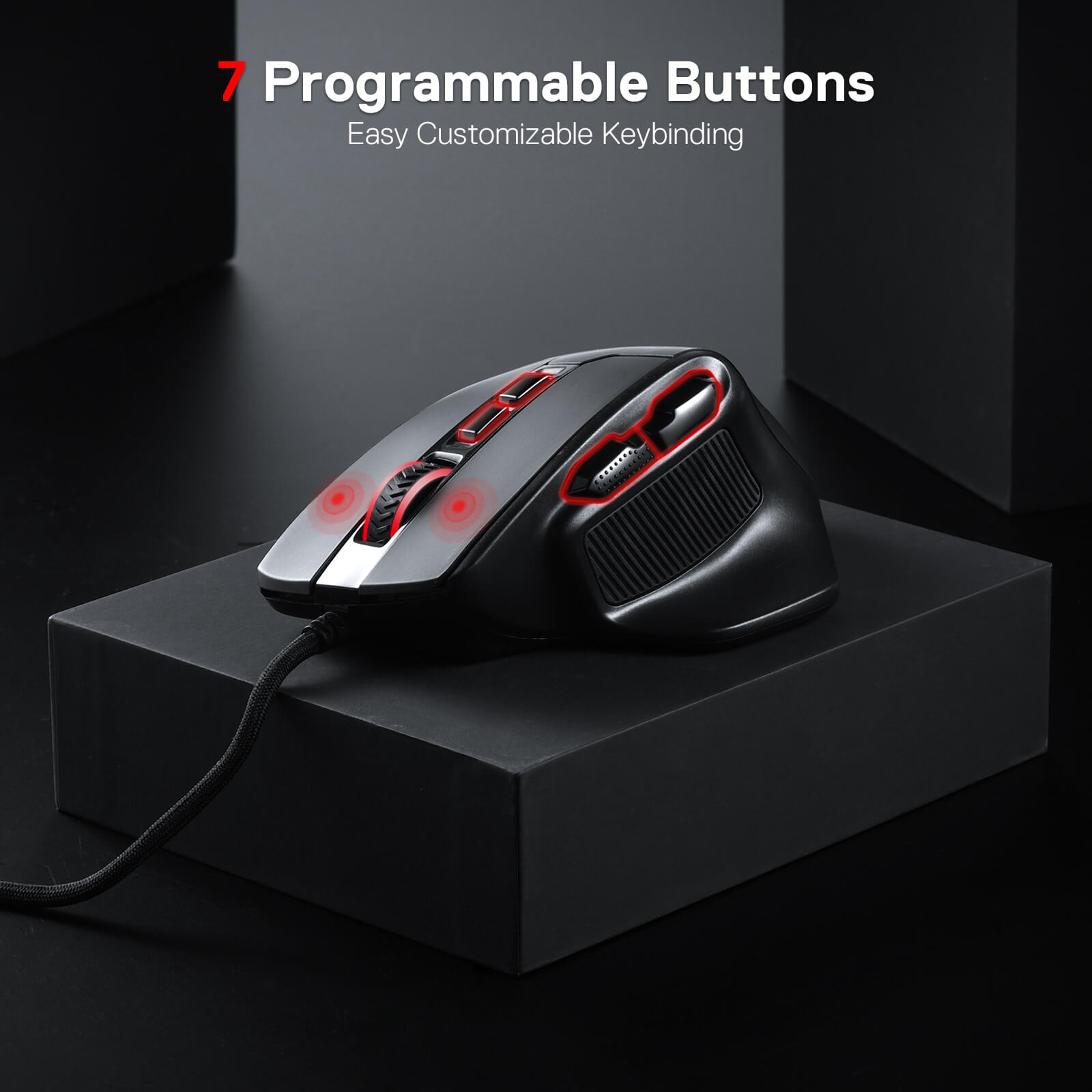 Redragon M806 Bullseye Gaming Mouse, 7 Programmable Buttons Wired RGB Gamer Mouse w/Ergonomic Natural Grip Build, Software Supports DIY Keybinds & Backlit