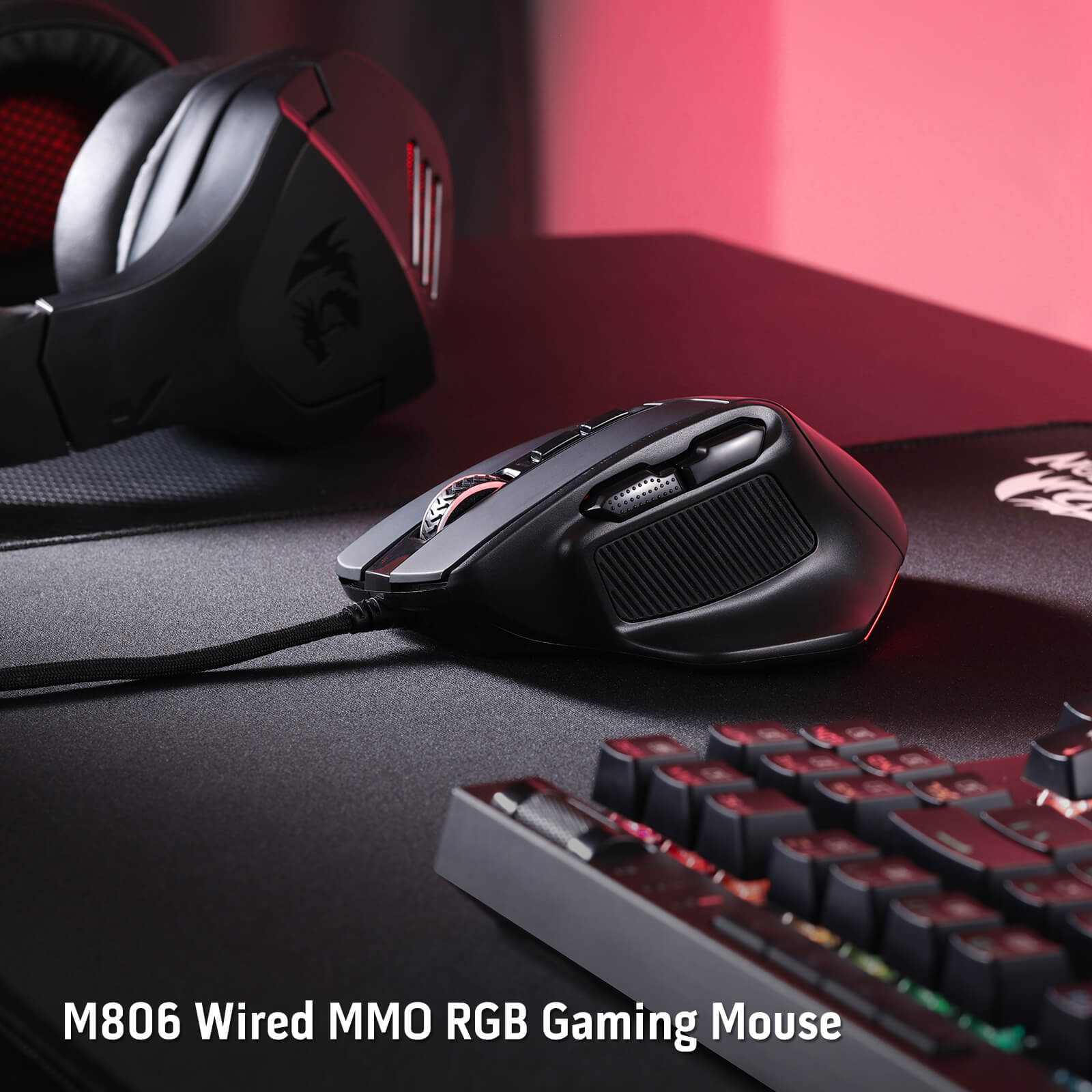 Redragon M806 Bullseye Gaming Mouse, 7 Programmable Buttons Wired RGB Gamer Mouse w/Ergonomic Natural Grip Build, Software Supports DIY Keybinds & Backlit