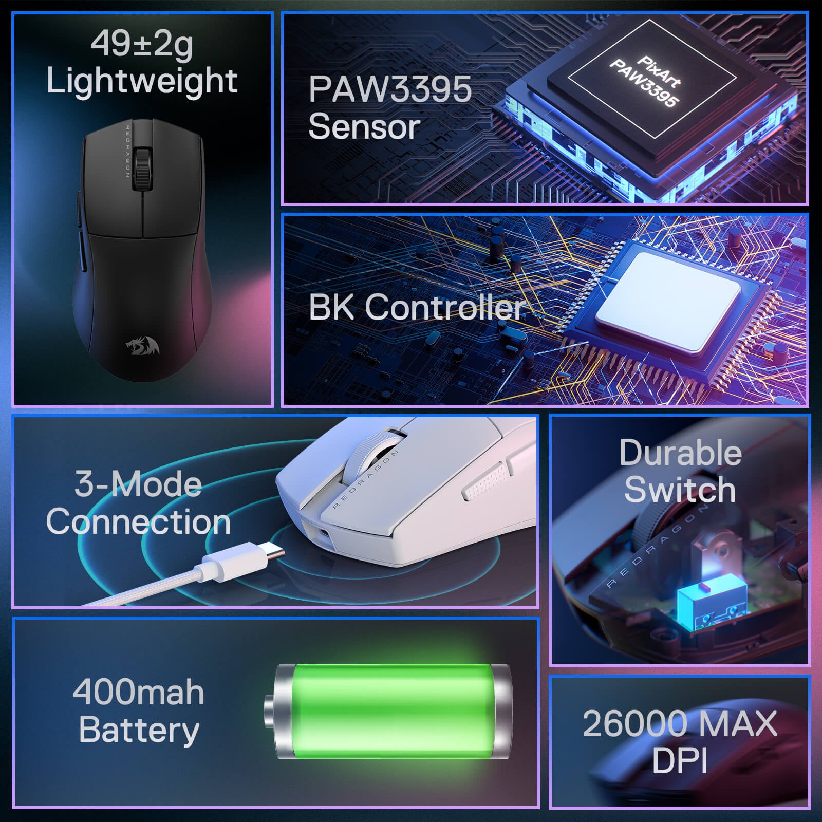 Redragon M916 PRO 3-Mode Wireless Gaming Mouse