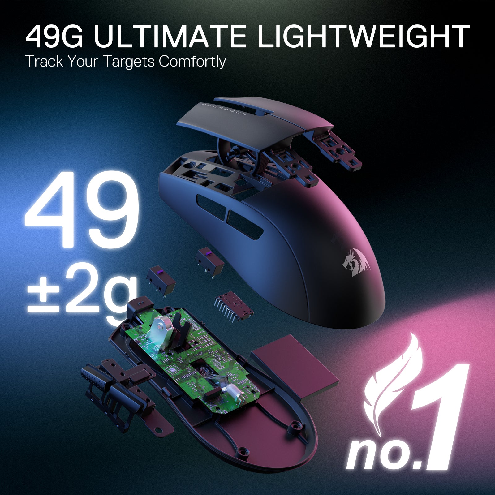 Redragon M916 ULT Wireless 8K Polling Rate Gaming Mouse, 49G Ultra-Light 30,000 Max DPI Gaming Mice w/Ergonomic Natural Grip Build, Full Programmable Buttons, Software Supports DIY Keybinds & DPI