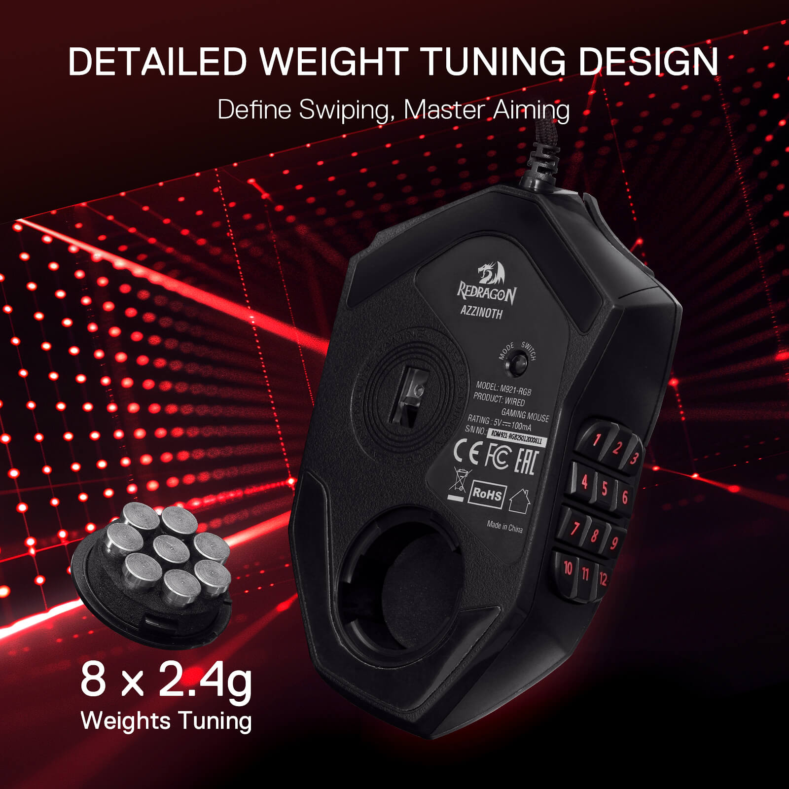 Redragon M921 MMO Gaming Mouse, 12400 DPI High Precision Wired RGB Mice w/18 Programmable Buttons