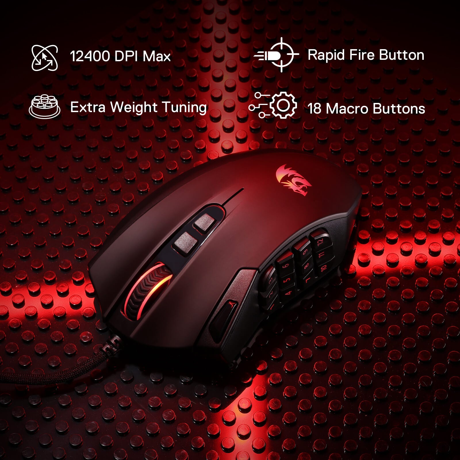 Redragon M921 MMO Gaming Mouse, 12400 DPI High Precision Wired RGB Mice w/18 Programmable Buttons