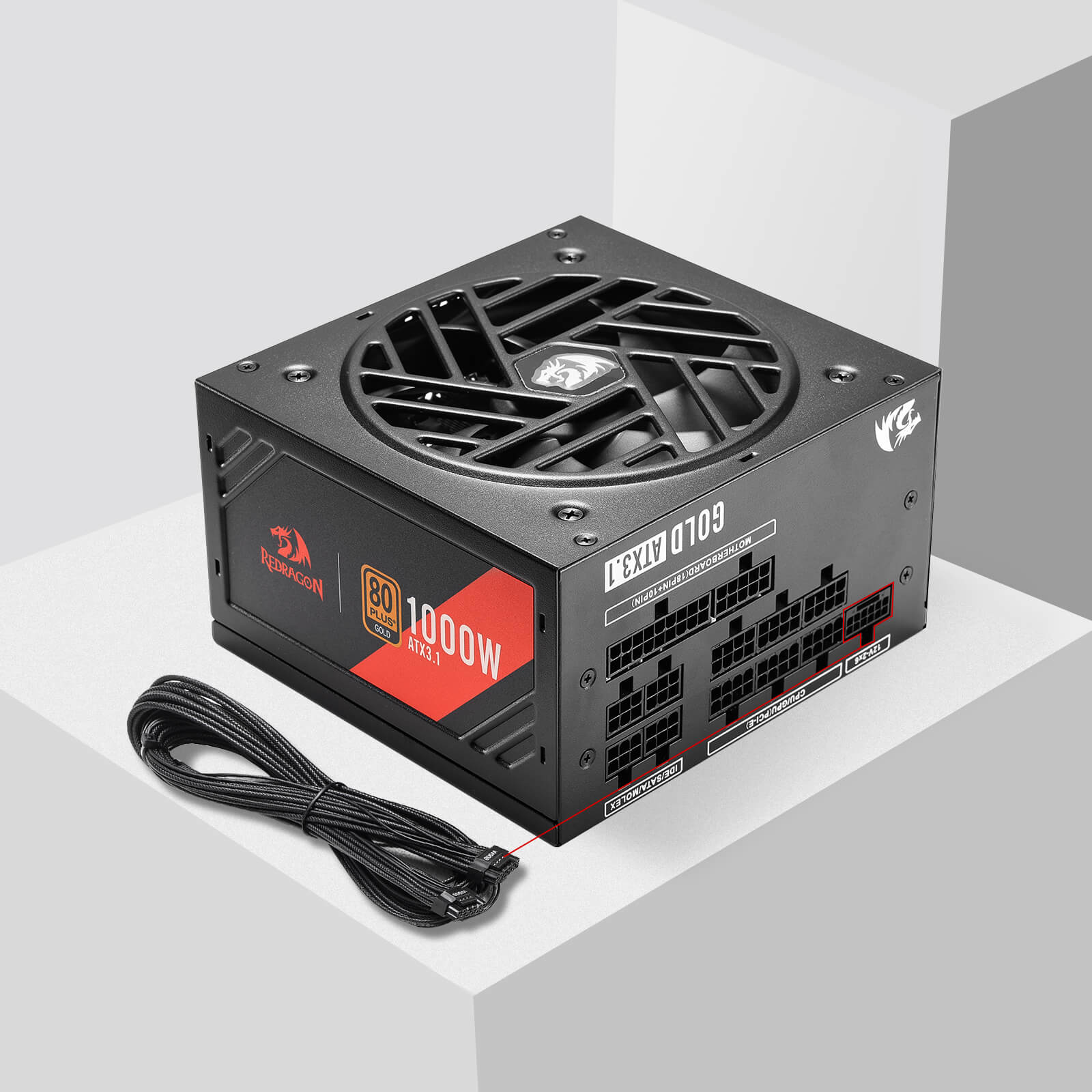 Redragon RGMS-1000W PRO 80+ Gold 1000 Watt Power Supply w/Upgraded ATX 3.1 & PCIe 5.1 Fully Modular, Compact 150mm Size, Smart ECO Low Noise Fan, 100% Japanese Capacitors, Full Mod Cables