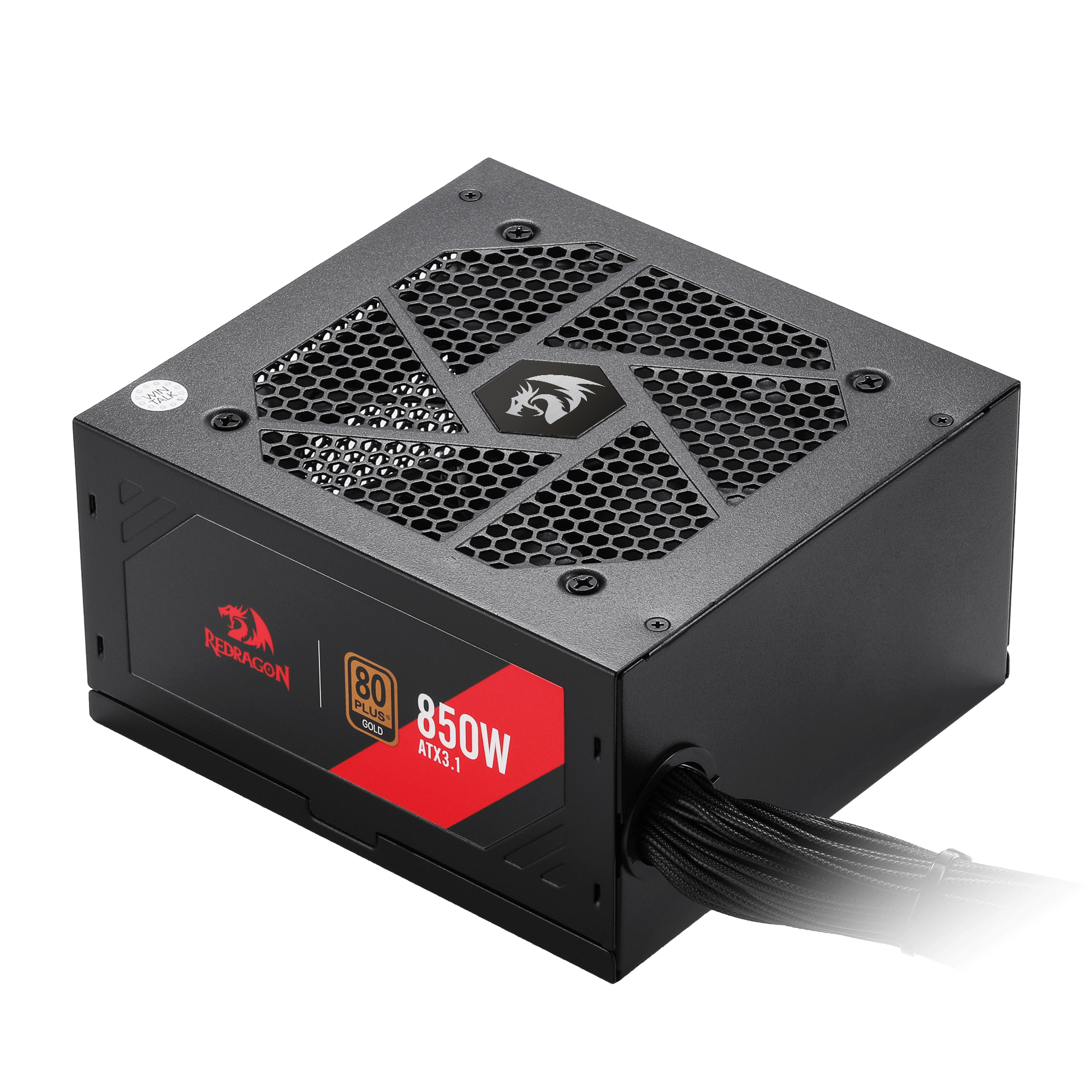 Redragon Black power supply unit with red and white branding on a black background