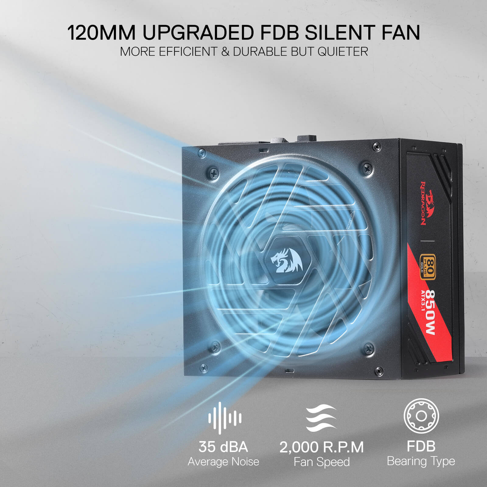 Redragon RGPS-850W PRO 80+ Gold 850 Watt Power Supply w/Upgraded ATX 3.1 & PCIe 5.1 Fully Modular, Compact 160mm Size, Smart ECO Low Noise Fan, 100% Japanese Capacitors, Full Mod Cables, black| show