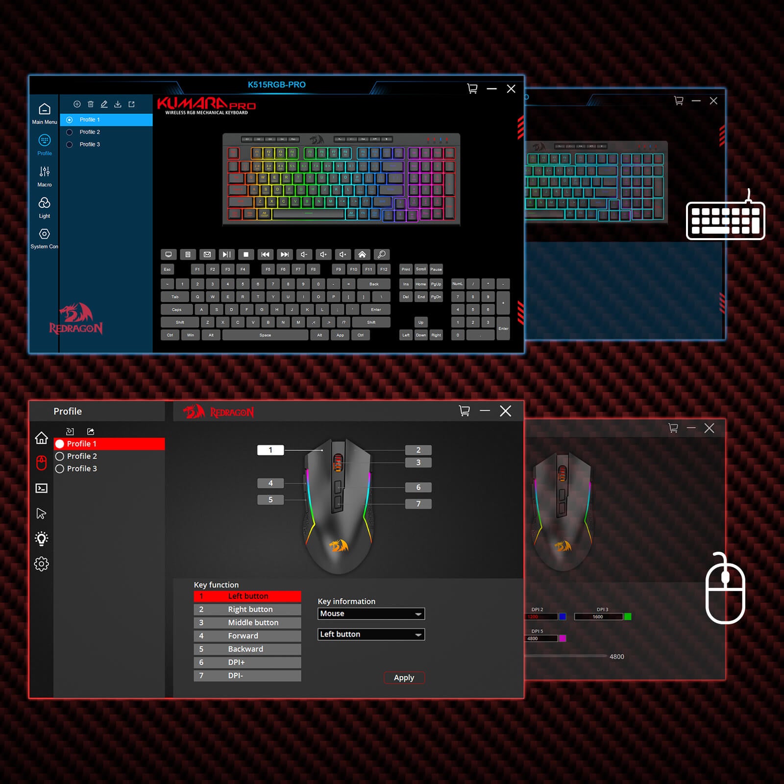 Redragon S142 Wireless Gaming Keyboard & Mouse Combo, 98 Keys K515 PRO Wireless RGB Membrane Keyboard and 4800 DPI Wireless M693 PRO Gaming Mouse Bundle