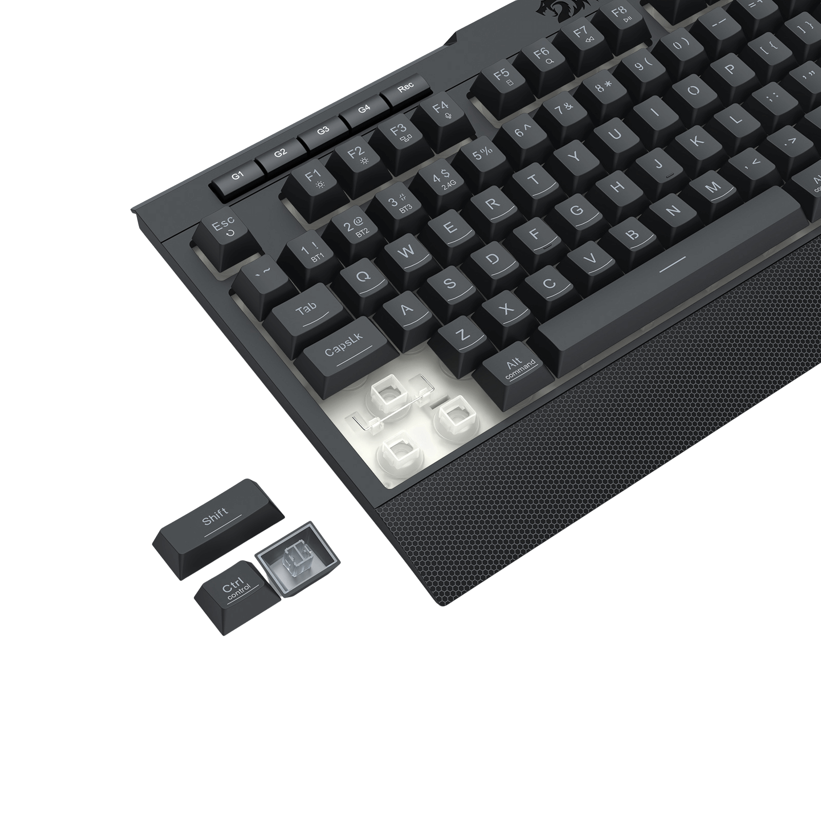 Mechanical keyboard with keycaps on a black background