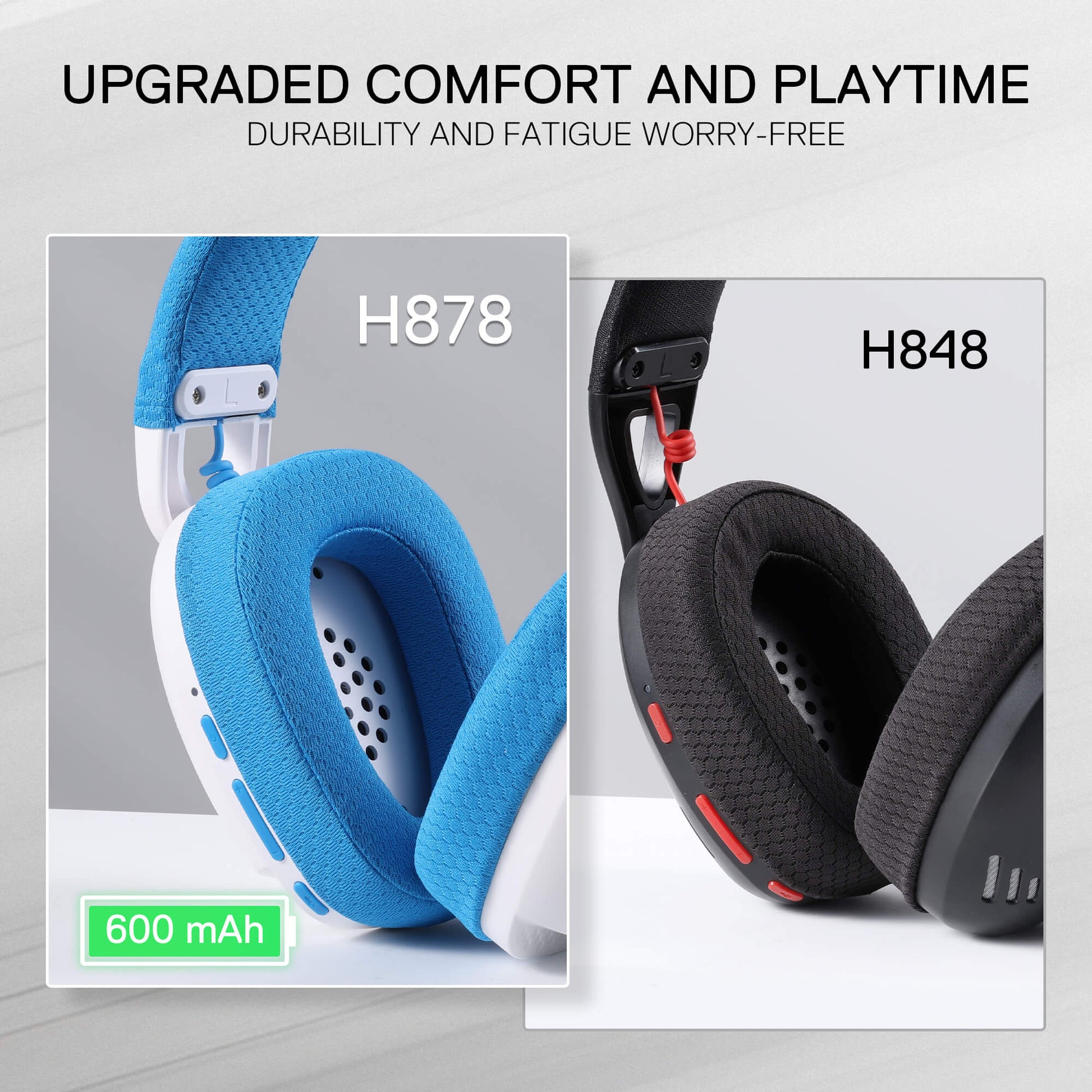 Redragon H878 3-Mode Wireless Blue LED Gaming Headset, Lightweight, 7.1 Surround Sound, 40MM Drivers, Detachable Microphone, Multi Platforms for PC, PS5/4/3, Switch, Mobile